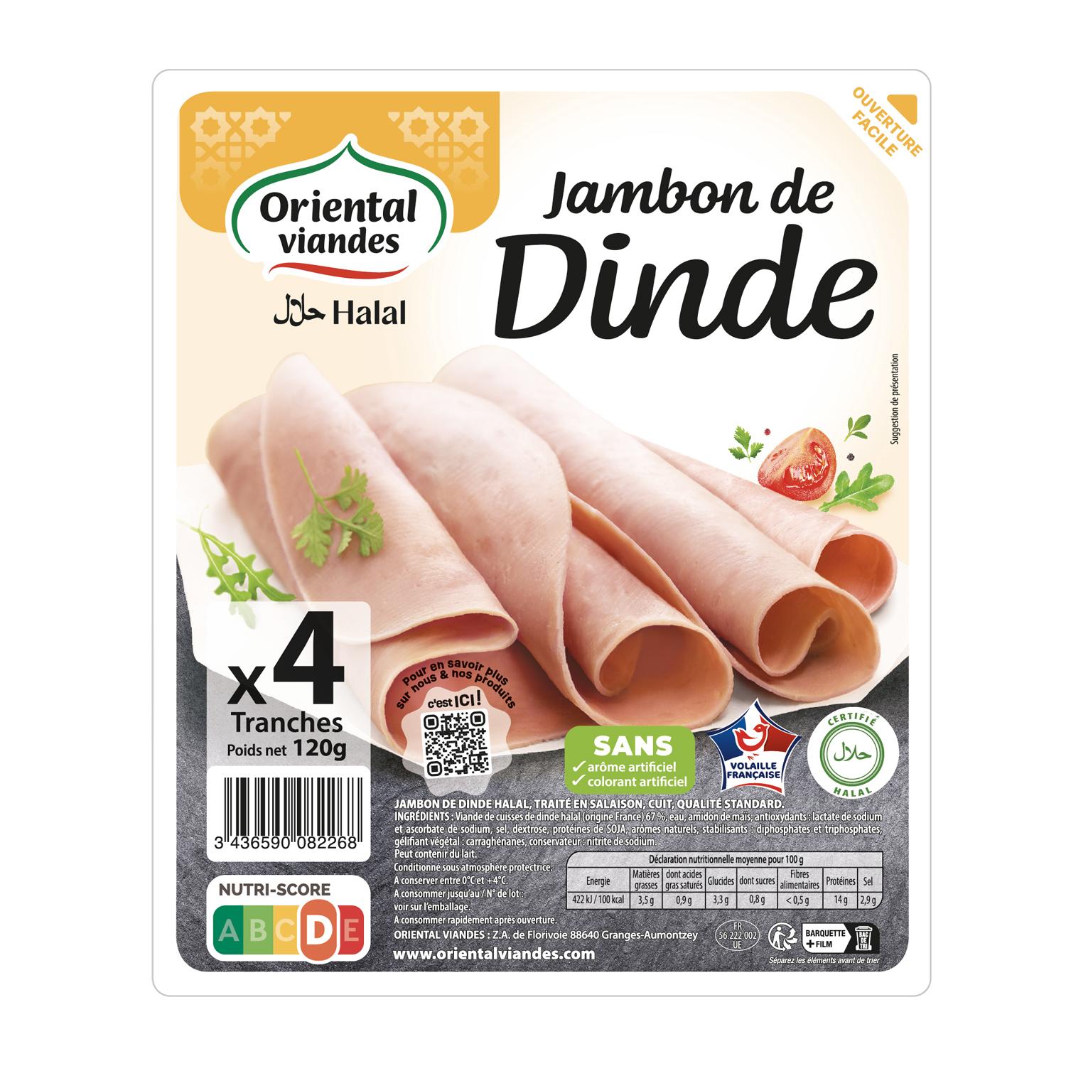 ORIENTAL VIANDES Jambon de dinde halal 4 tranches 120g