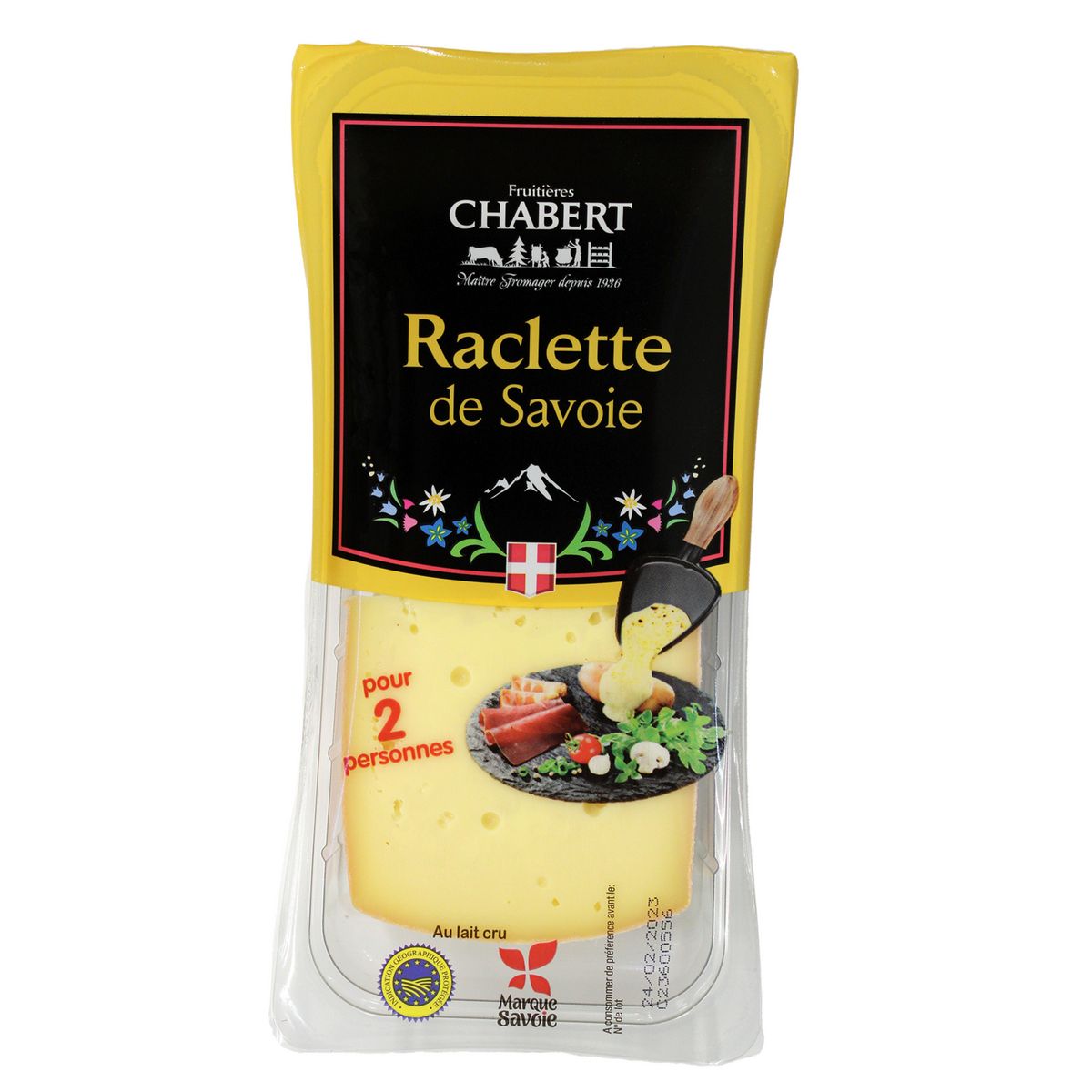 FRUITIERES CHABERT Fromage à raclette de Savoie IGP au lait cru 2 parts 350g