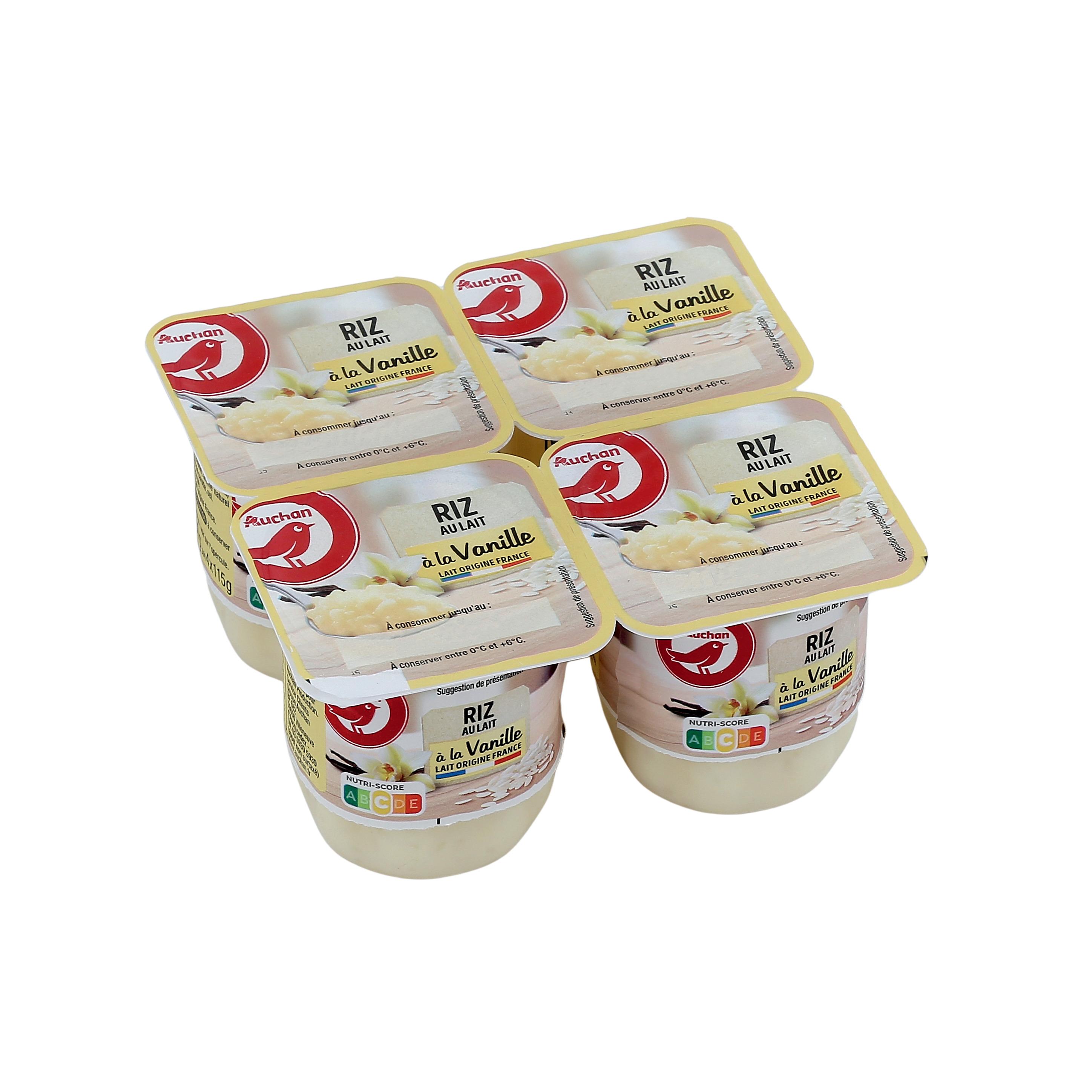 Voir la diapositive 2 : AUCHAN Riz au lait à la vanille 4x115g