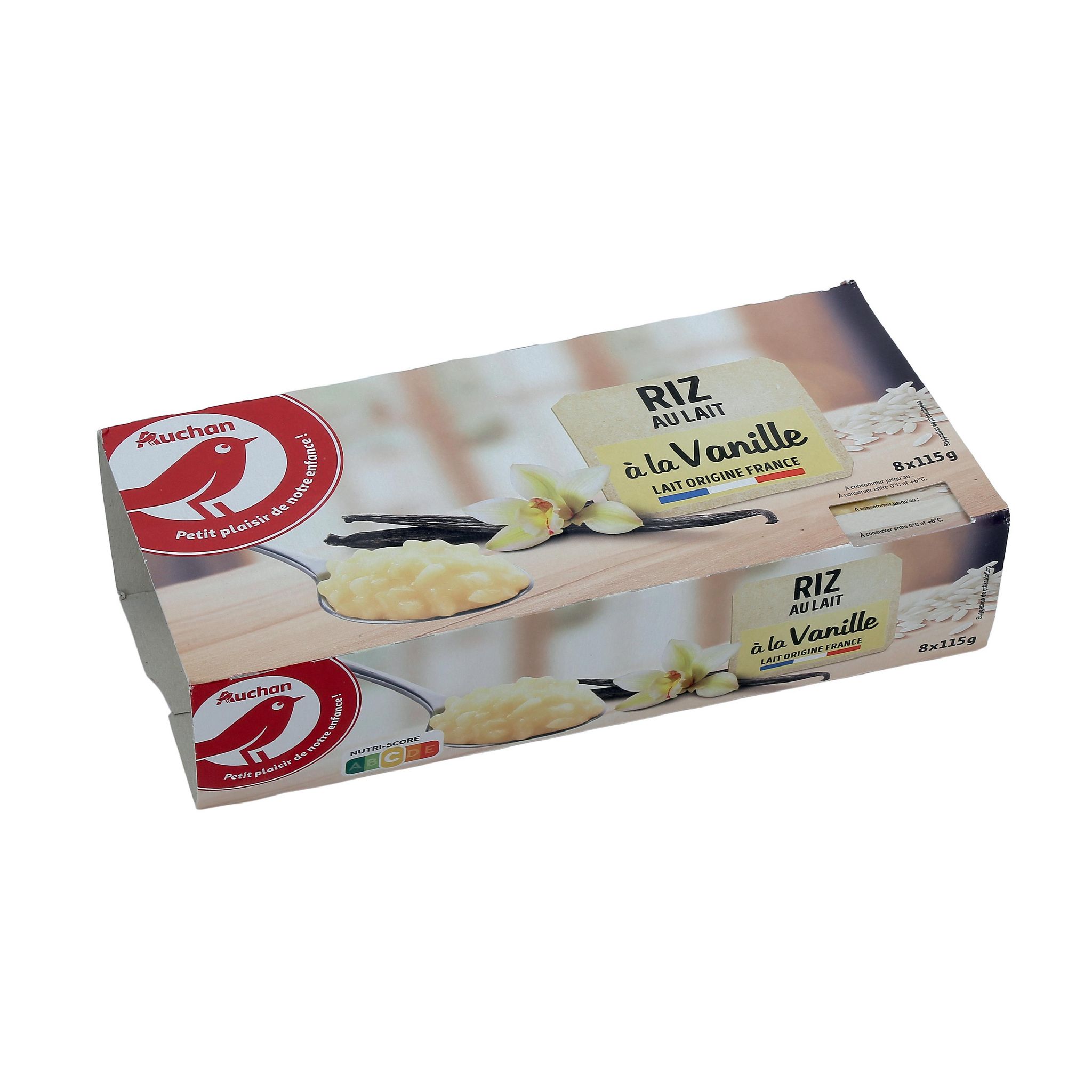 Voir la diapositive 2 : AUCHAN Riz au lait à la vanille 8x115g