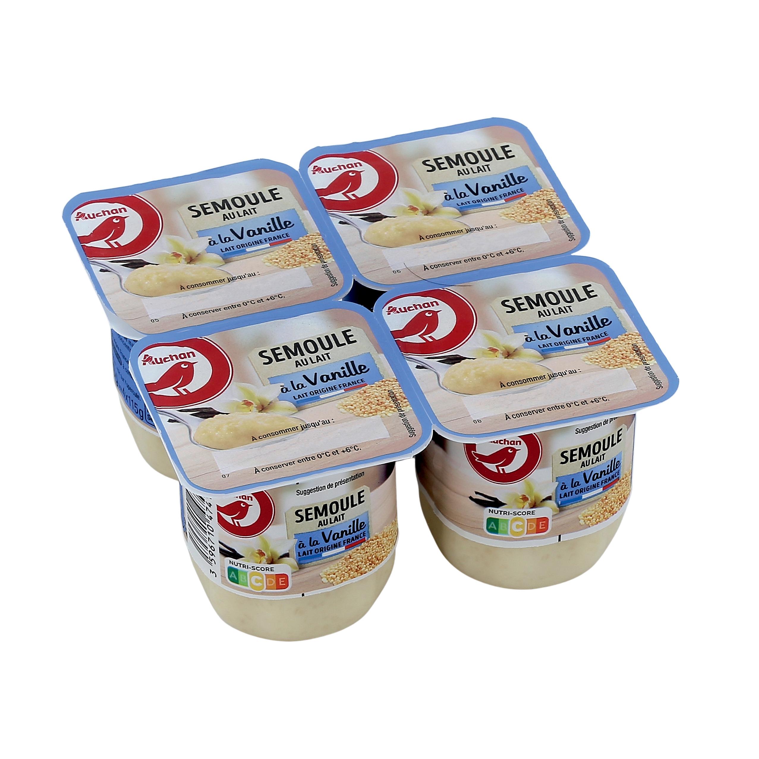 Voir la diapositive 2 : AUCHAN Semoule au lait à la vanille 4x115g