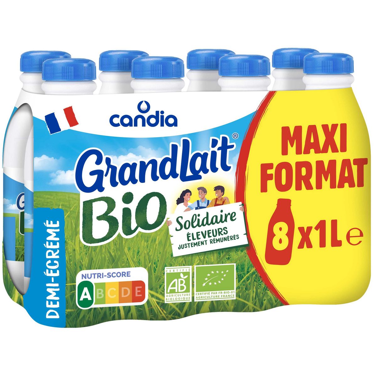 CANDIA Grandlait lait demi-écrémé bio 8x1L