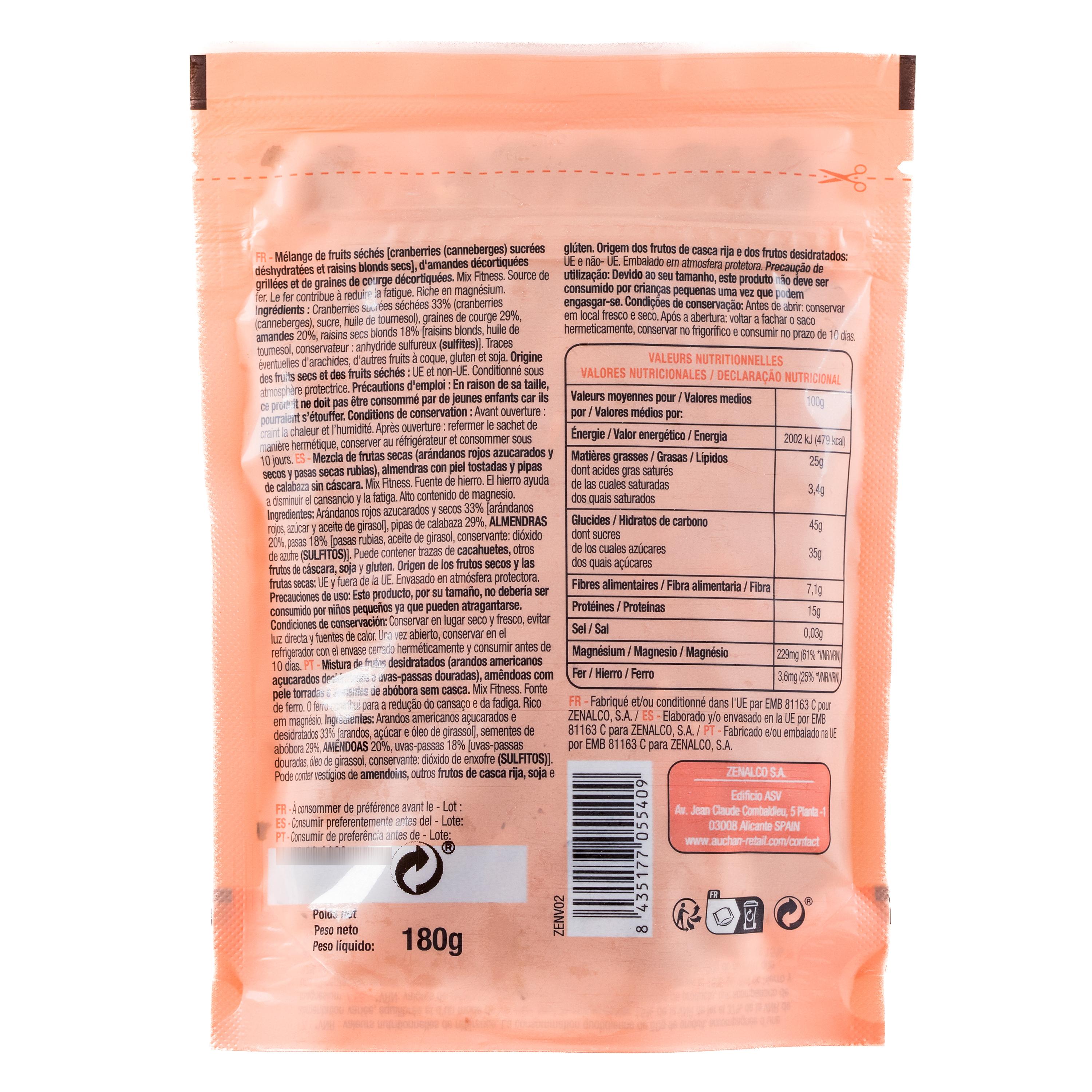 Voir la diapositive 2 : AUCHAN Mix fitness 180g