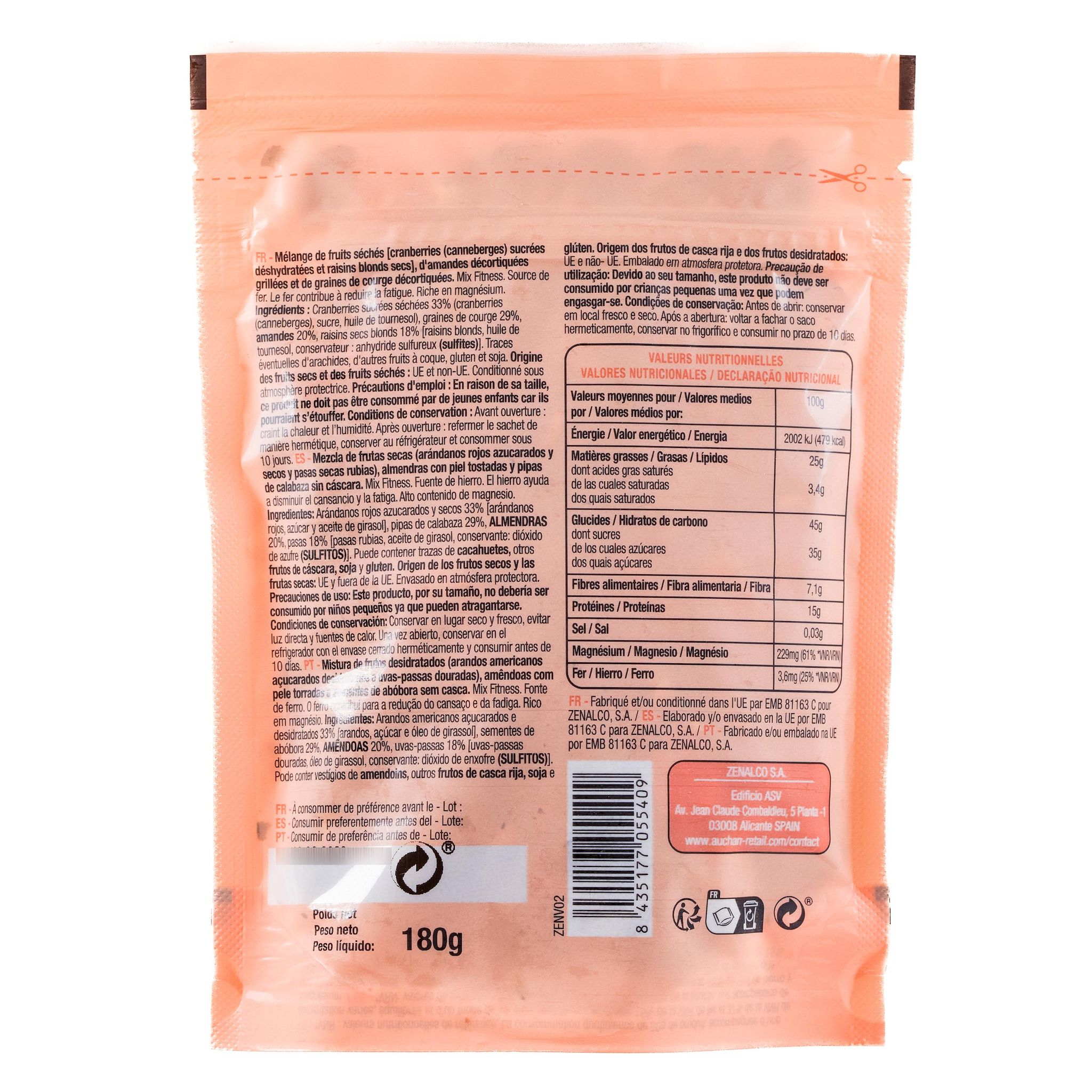 Voir la diapositive 2 : AUCHAN Mix fitness 180g