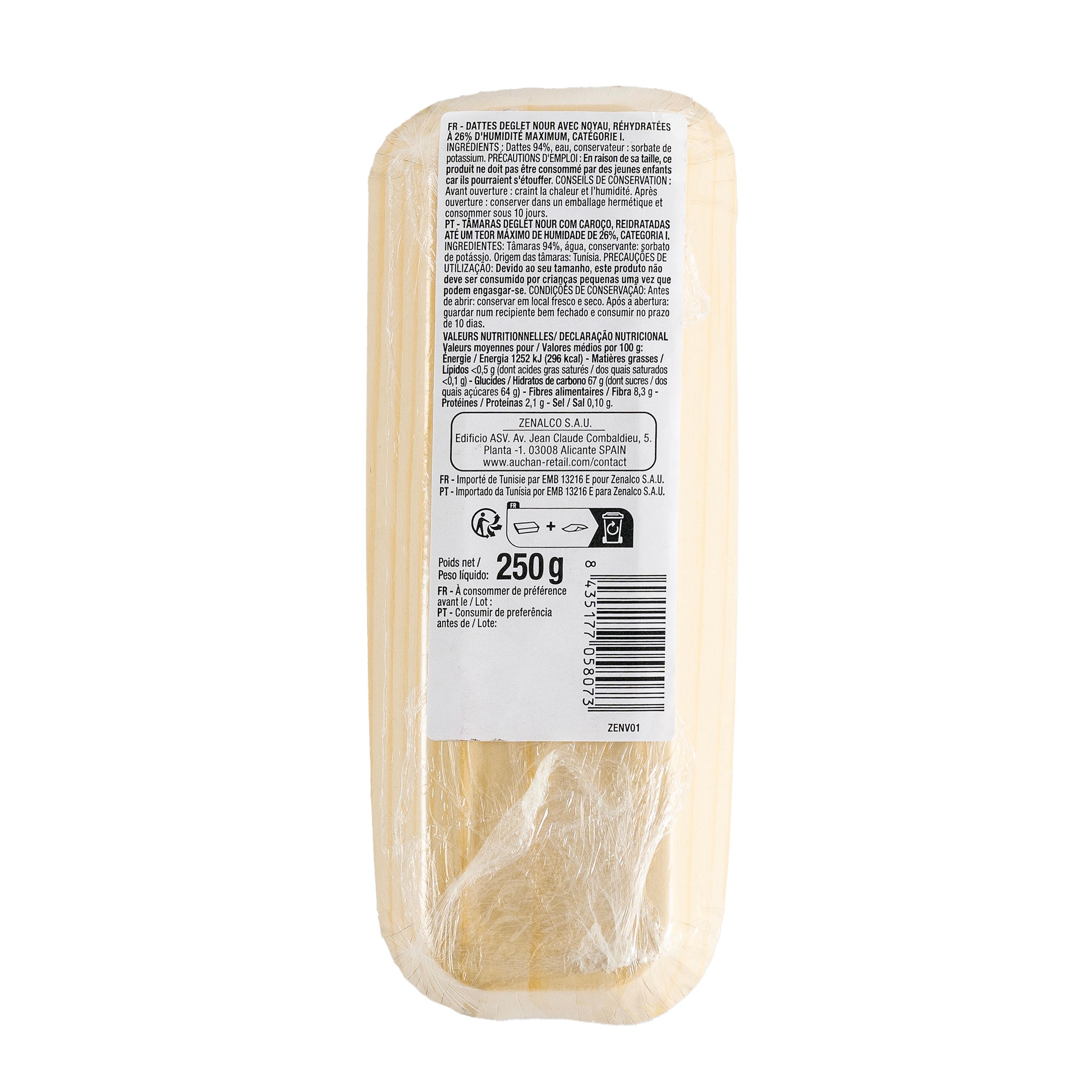 Voir la diapositive 2 : AUCHAN Dattes Deglet Nour avec noyaux 250g