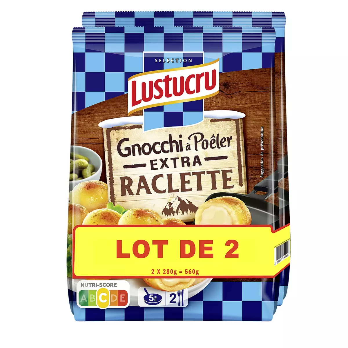 LUSTUCRU Gnocchi raclette à poêler 2 pièces 2x280g
