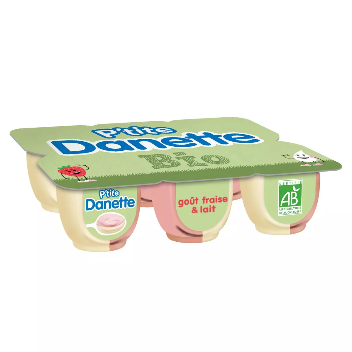 DANETTE Crème dessert fraise et lait bio 6x65g