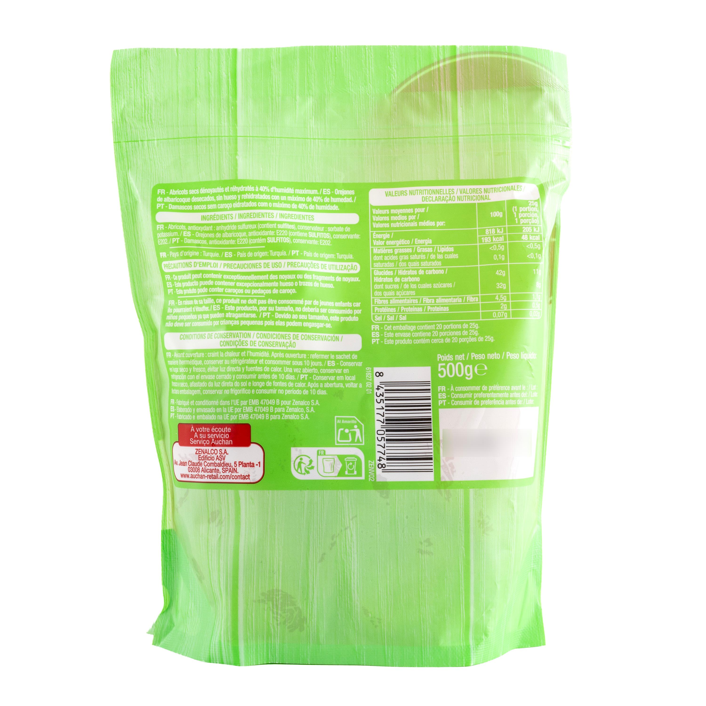 Voir la diapositive 2 : AUCHAN Abricots moelleux dénoyautés 500g