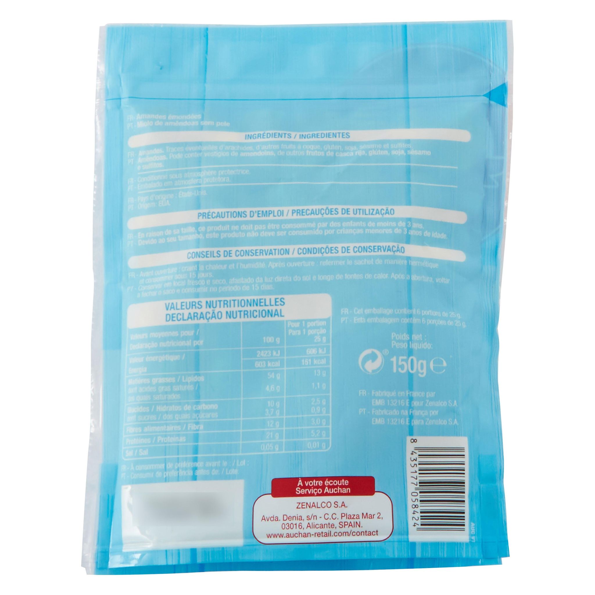 Voir la diapositive 2 : AUCHAN Amandes émondées 150g