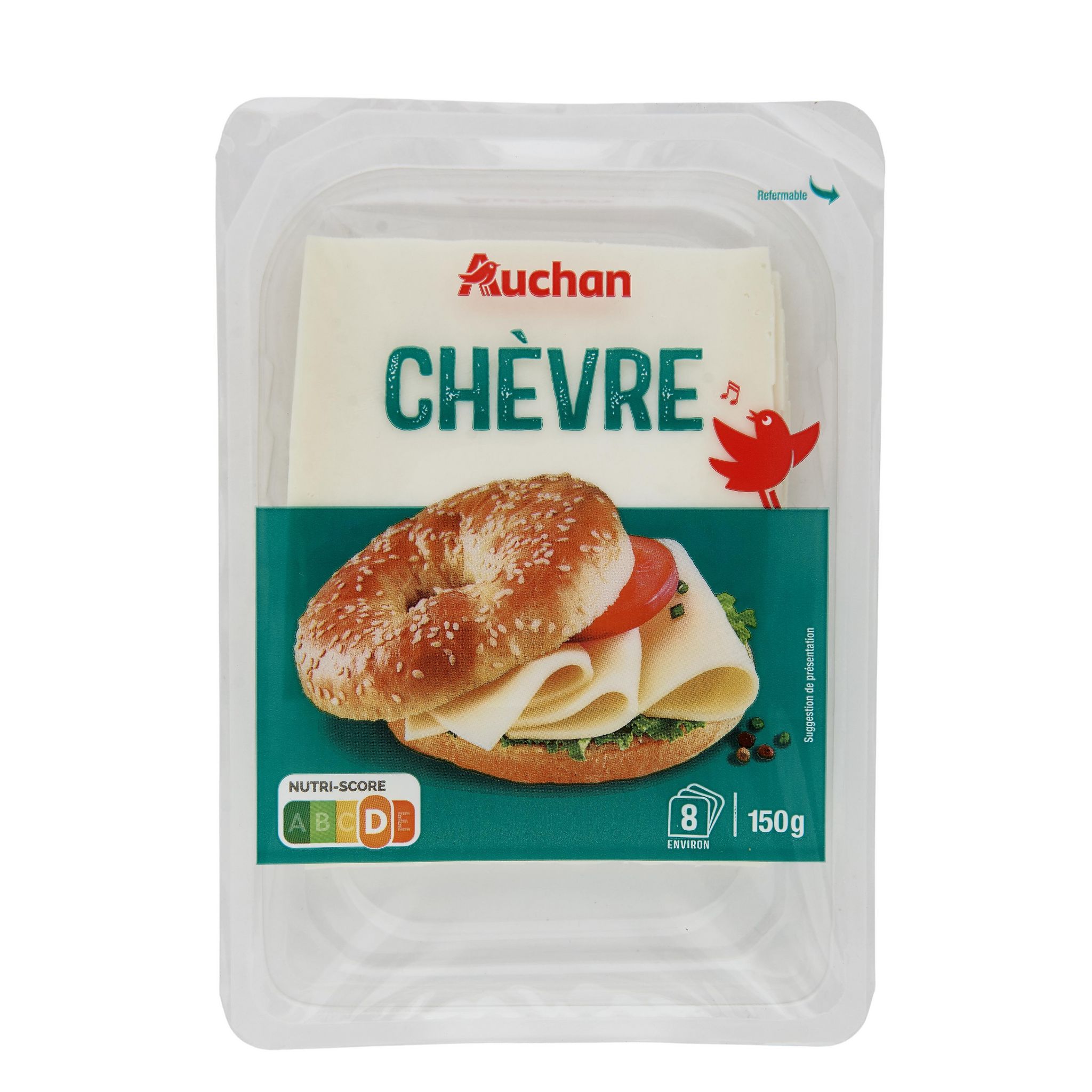 Voir la diapositive 2 : AUCHAN Fromage de chèvre en tranche 8 tranches 150g