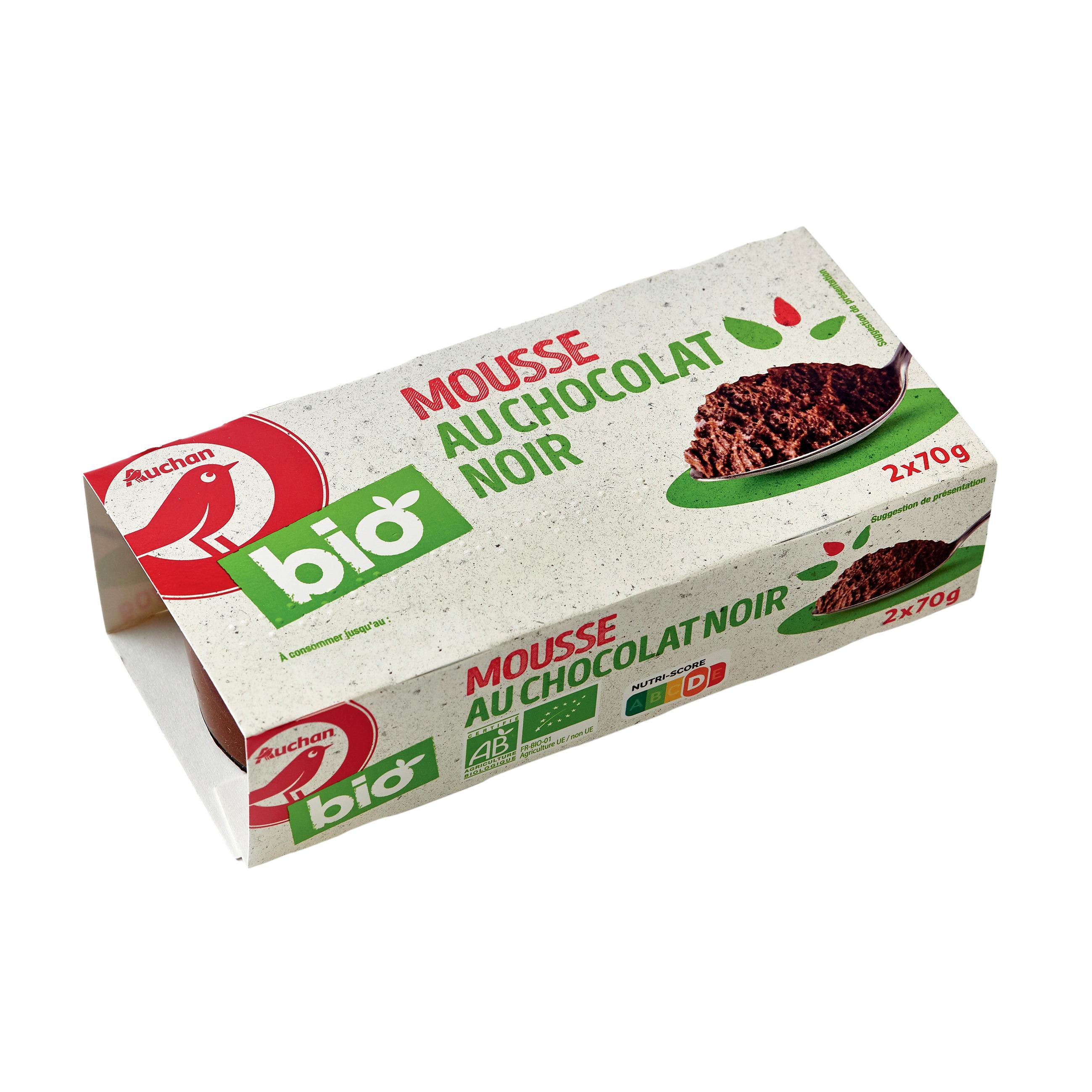 Voir la diapositive 2 : AUCHAN BIO Mousse au chocolat noir 2x70g