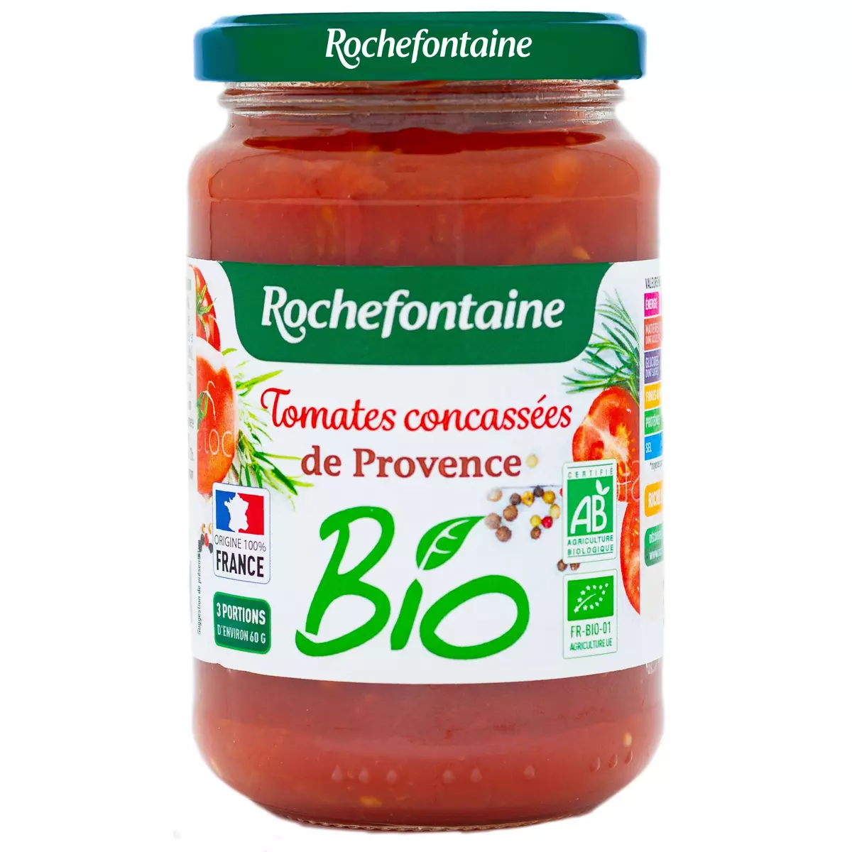 ROCHEFONTAINE Tomates concassées de Provence bio, en bocal 350g