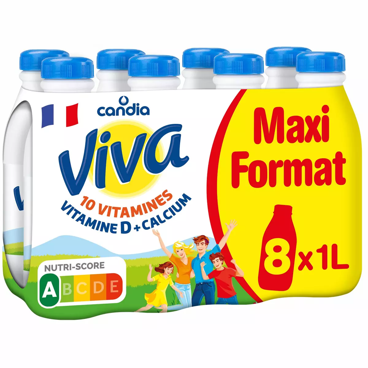 CANDIA Viva Lait demi-écrémé UHT 10 vitamines 8x1l