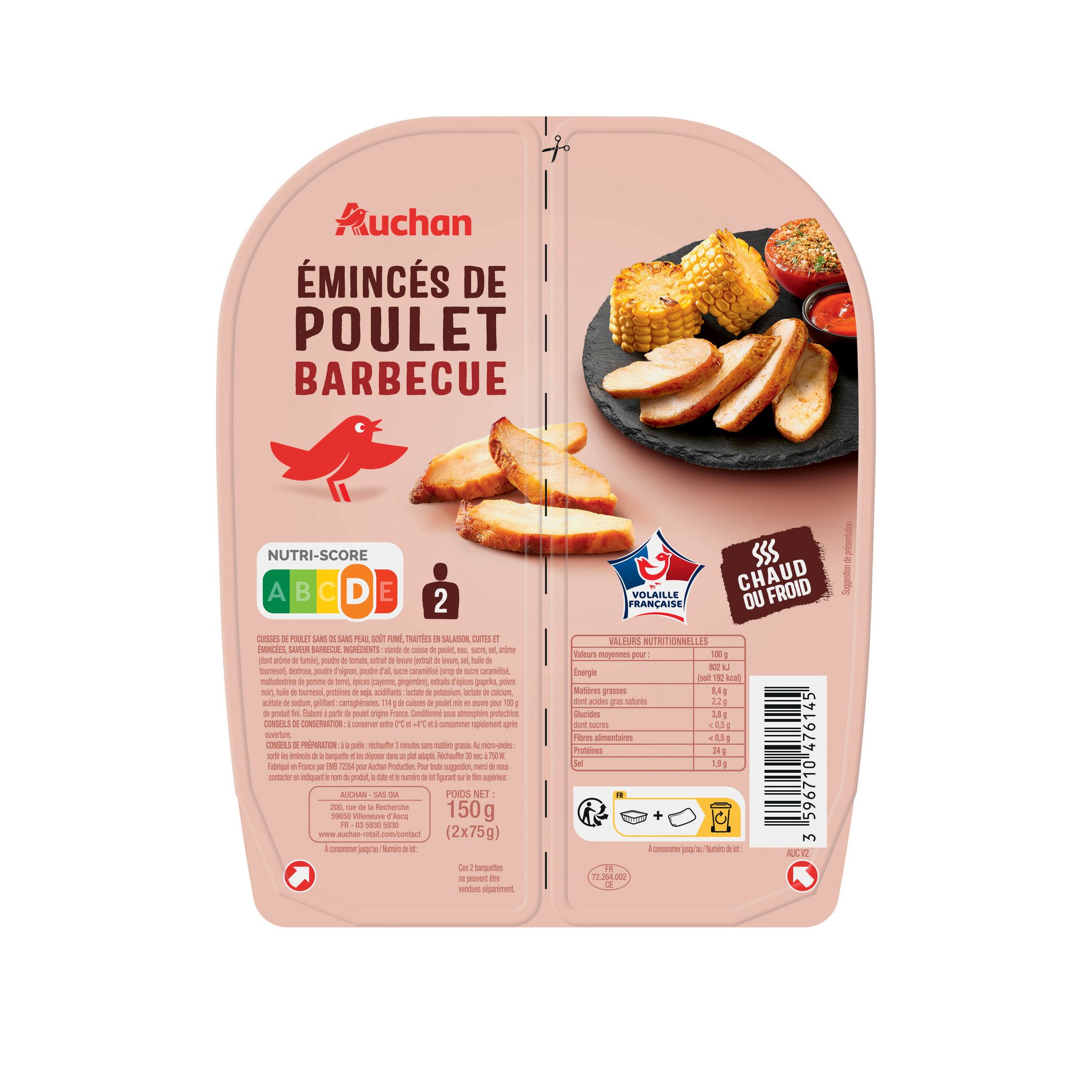 AUCHAN Emincés De Poulet Barbecue 2x75g Pas Cher - Auchan.fr