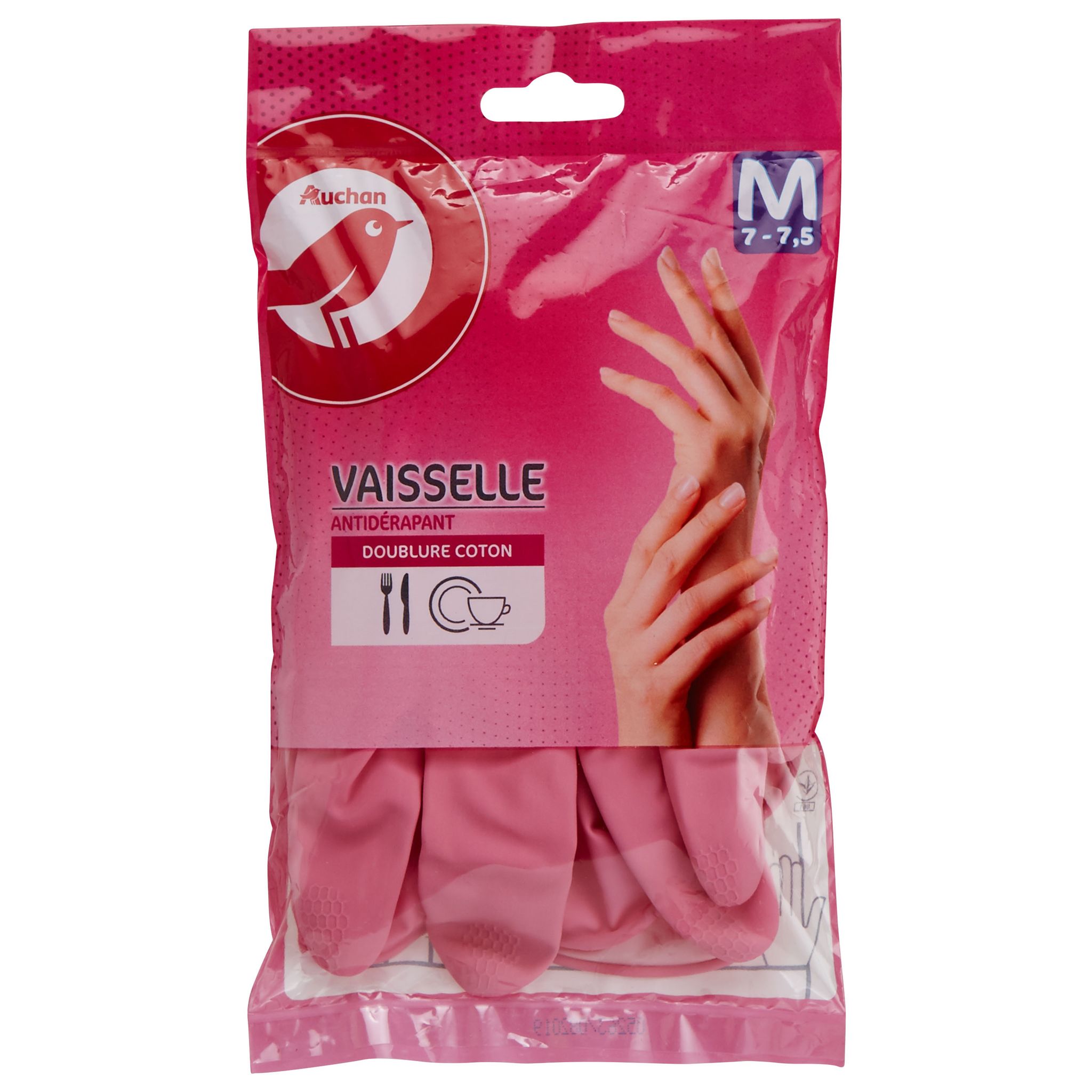 Voir la diapositive 3 : AUCHAN Gants à vaisselle doublure coton taille M 1 paire
