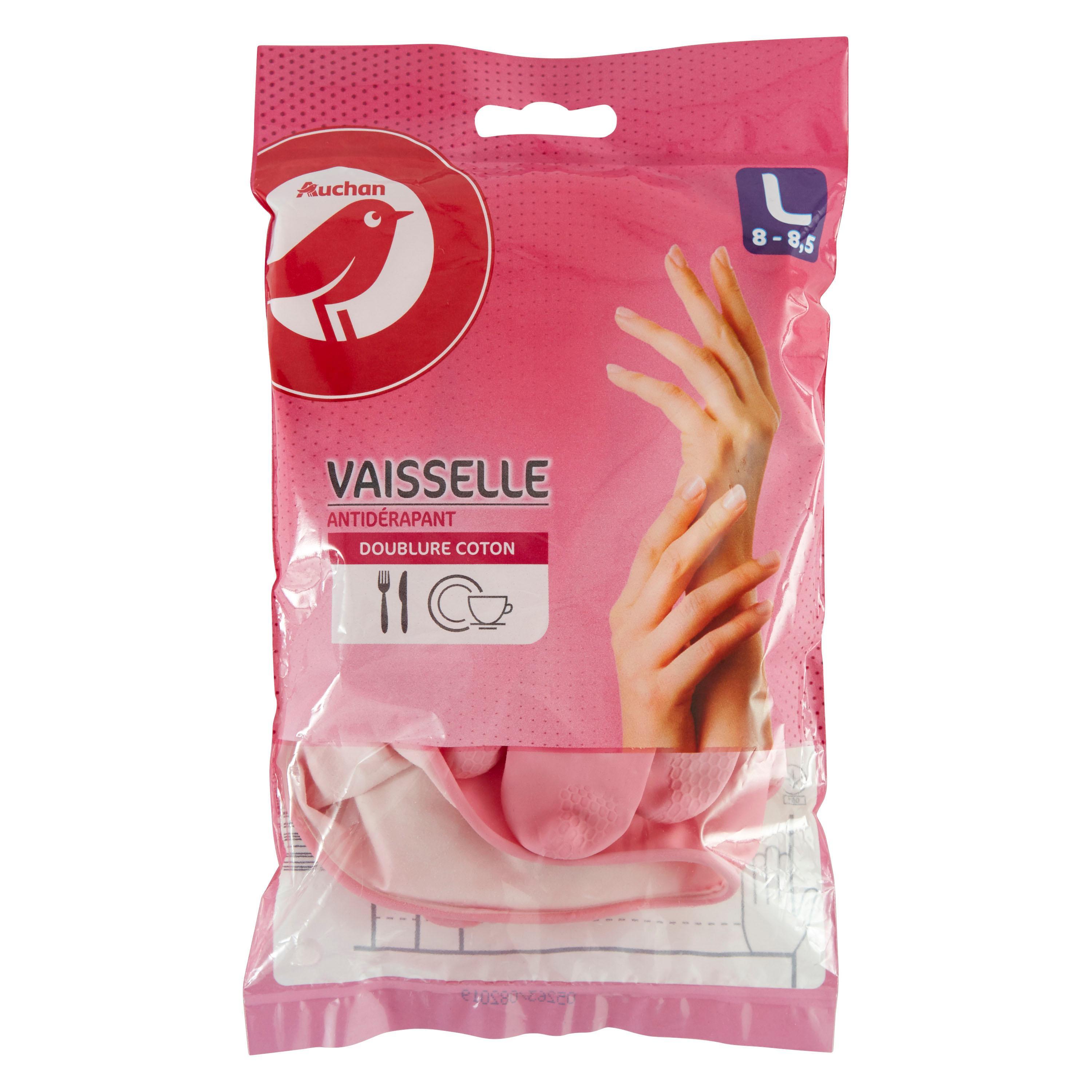 Voir la diapositive 2 : AUCHAN Gants à vaisselle doublure coton taille L 1 paire