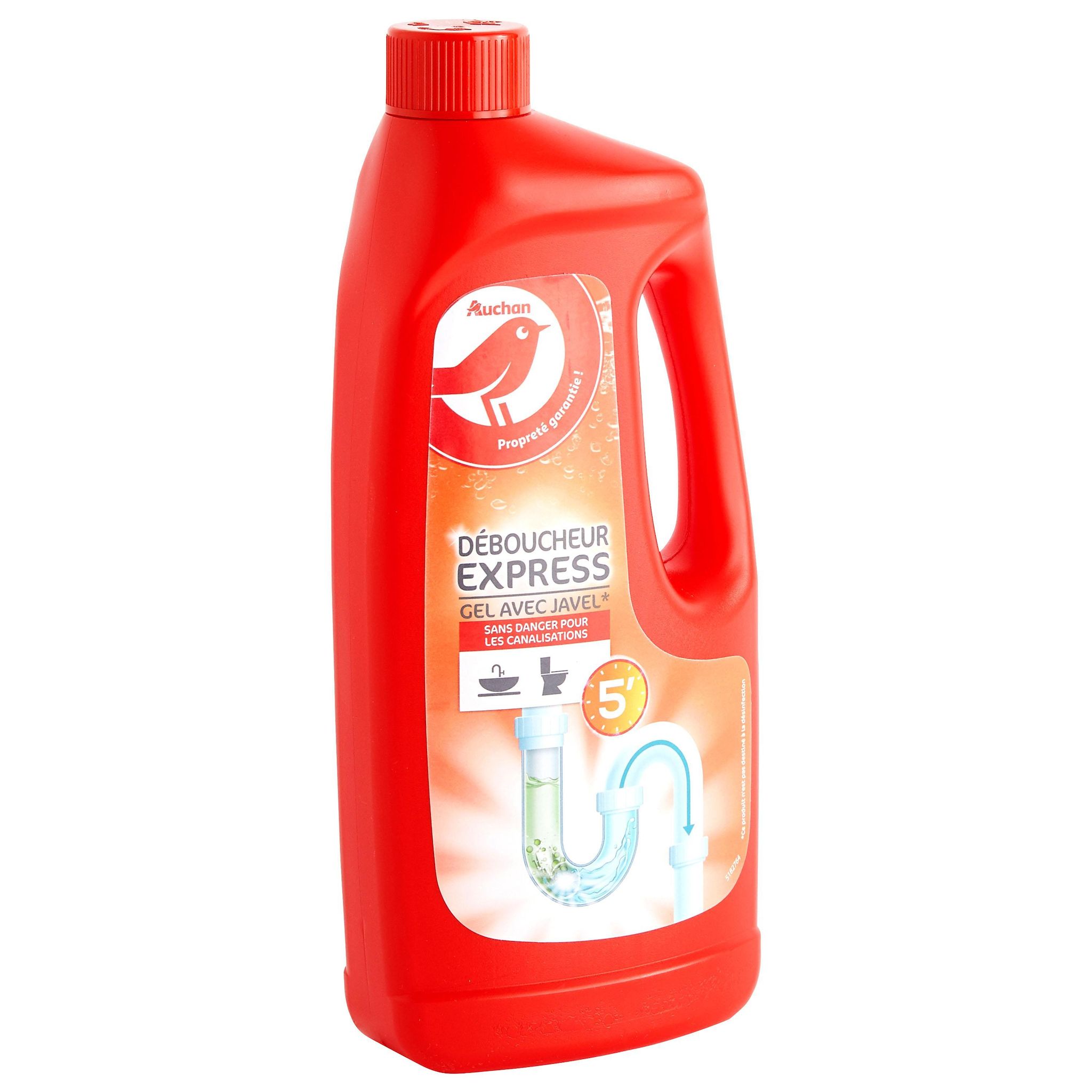 Voir la diapositive 2 : AUCHAN Gel déboucheur canalisations express avec javel 1l