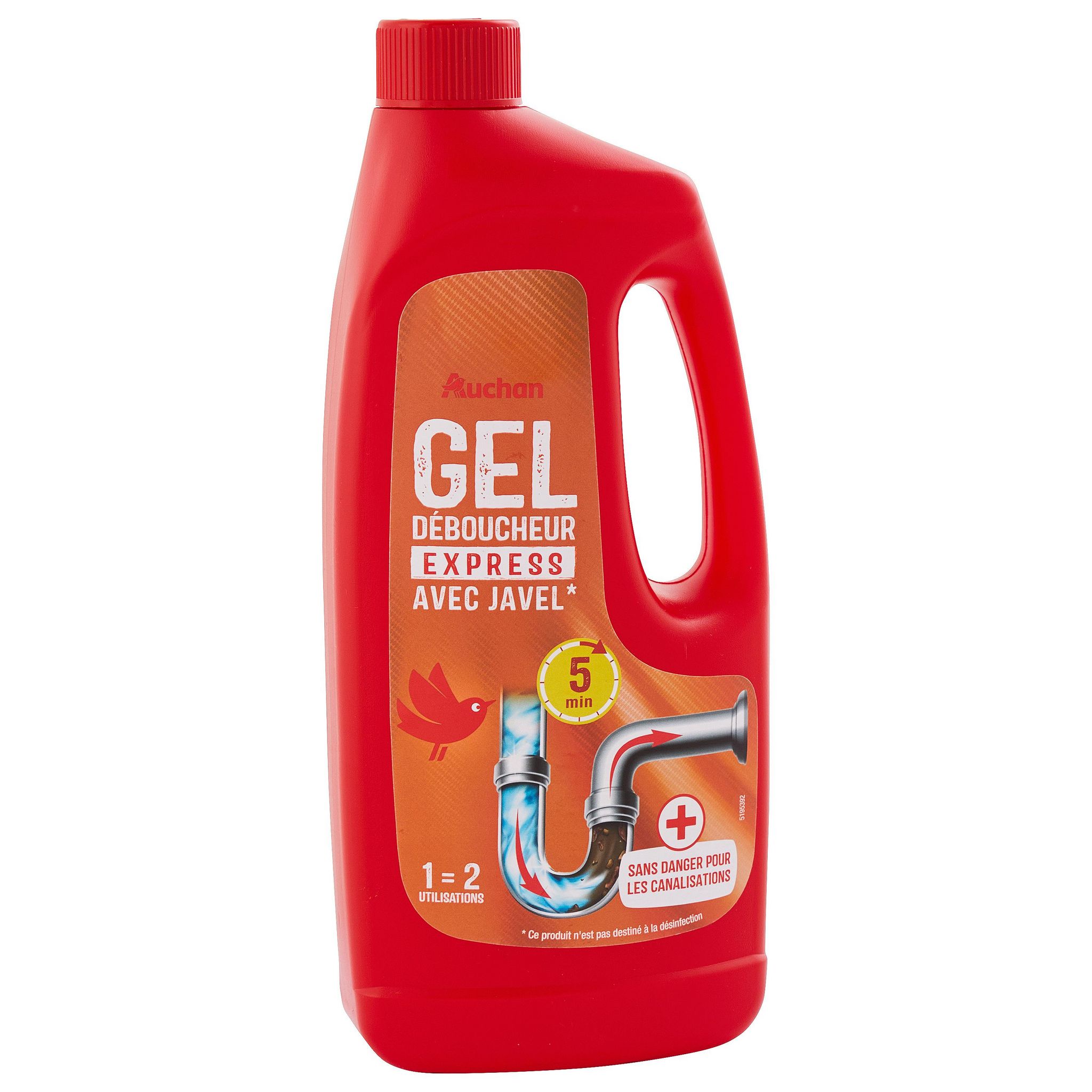 Voir la diapositive 3 : AUCHAN Gel déboucheur canalisations express avec javel 1l