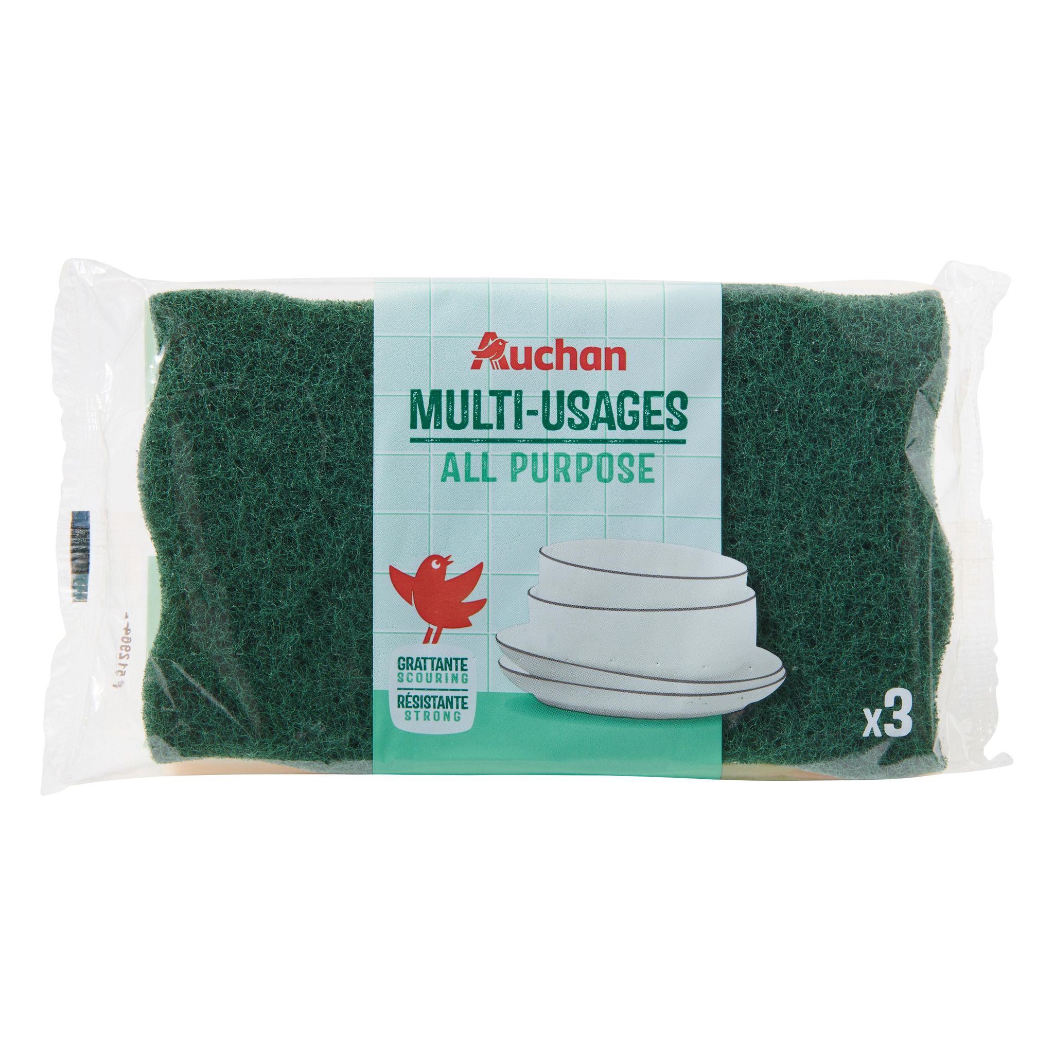 Voir la diapositive 3 : AUCHAN Éponges grattantes multi-usages 3 éponges