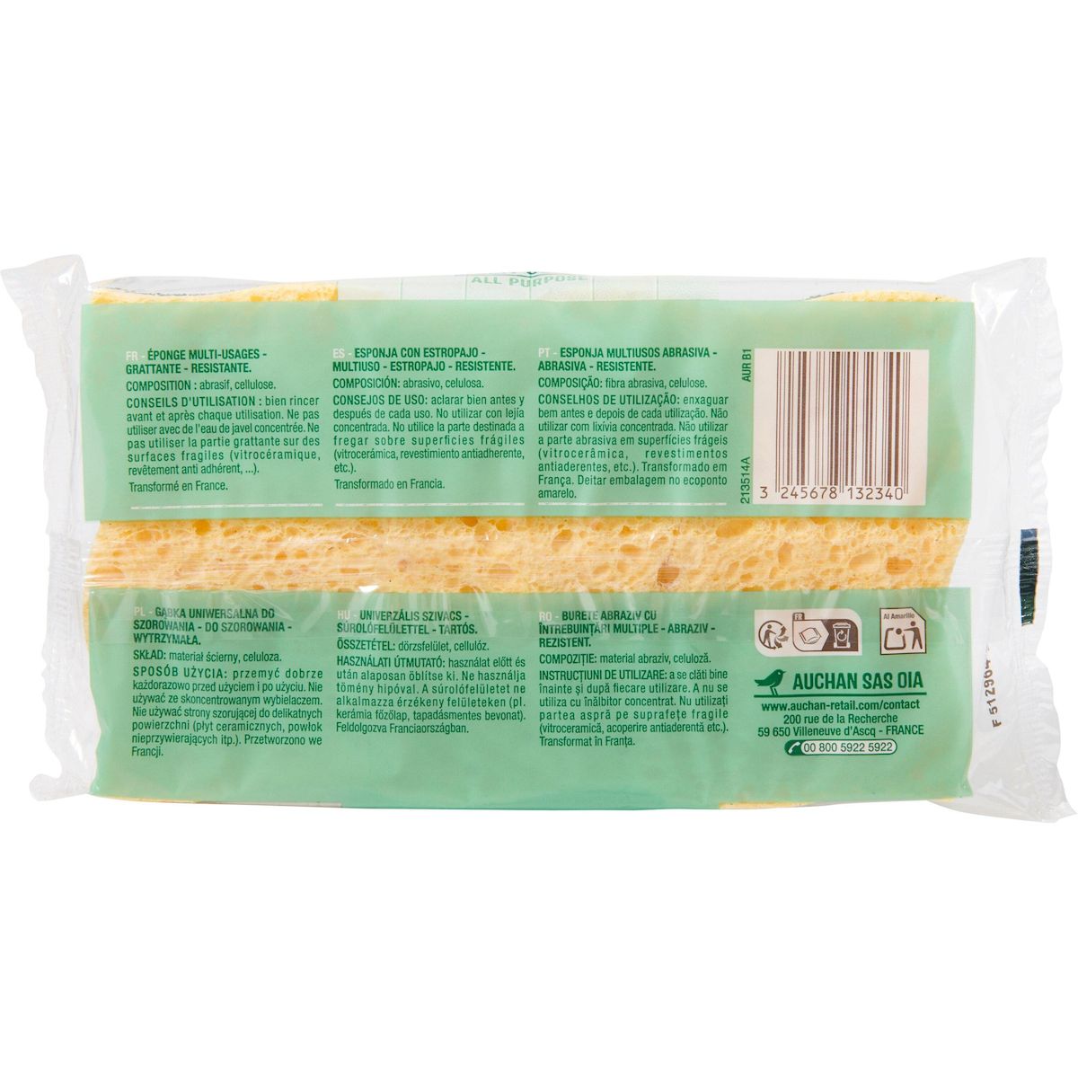 AUCHAN Éponges grattantes multi-usages 3 éponges