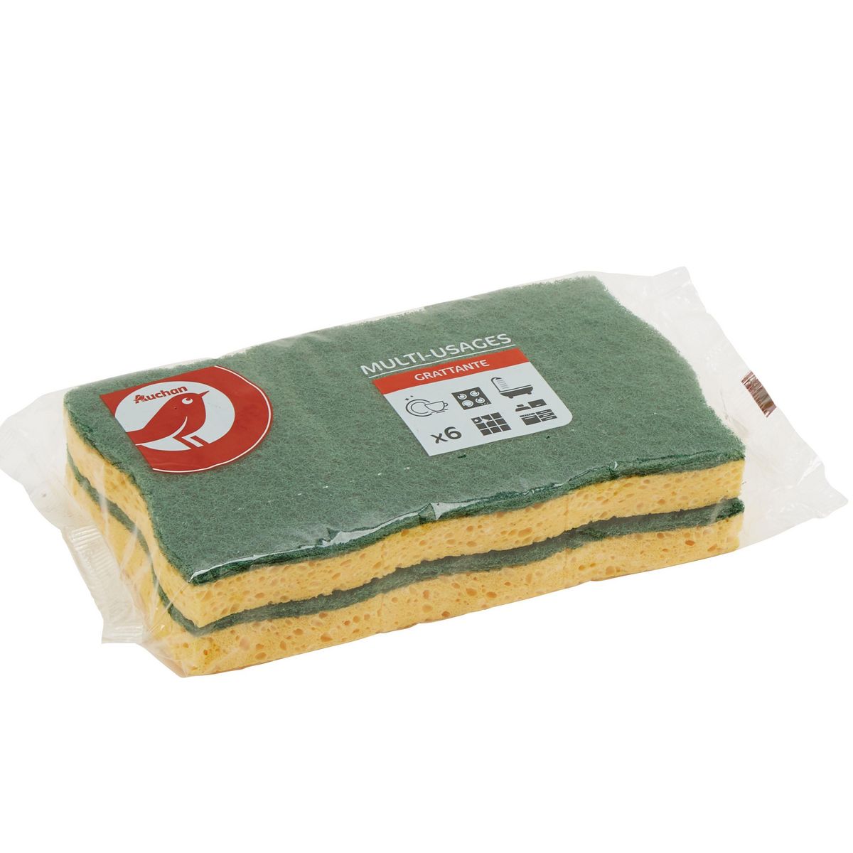 AUCHAN Éponges grattantes multi-usages 6 éponges