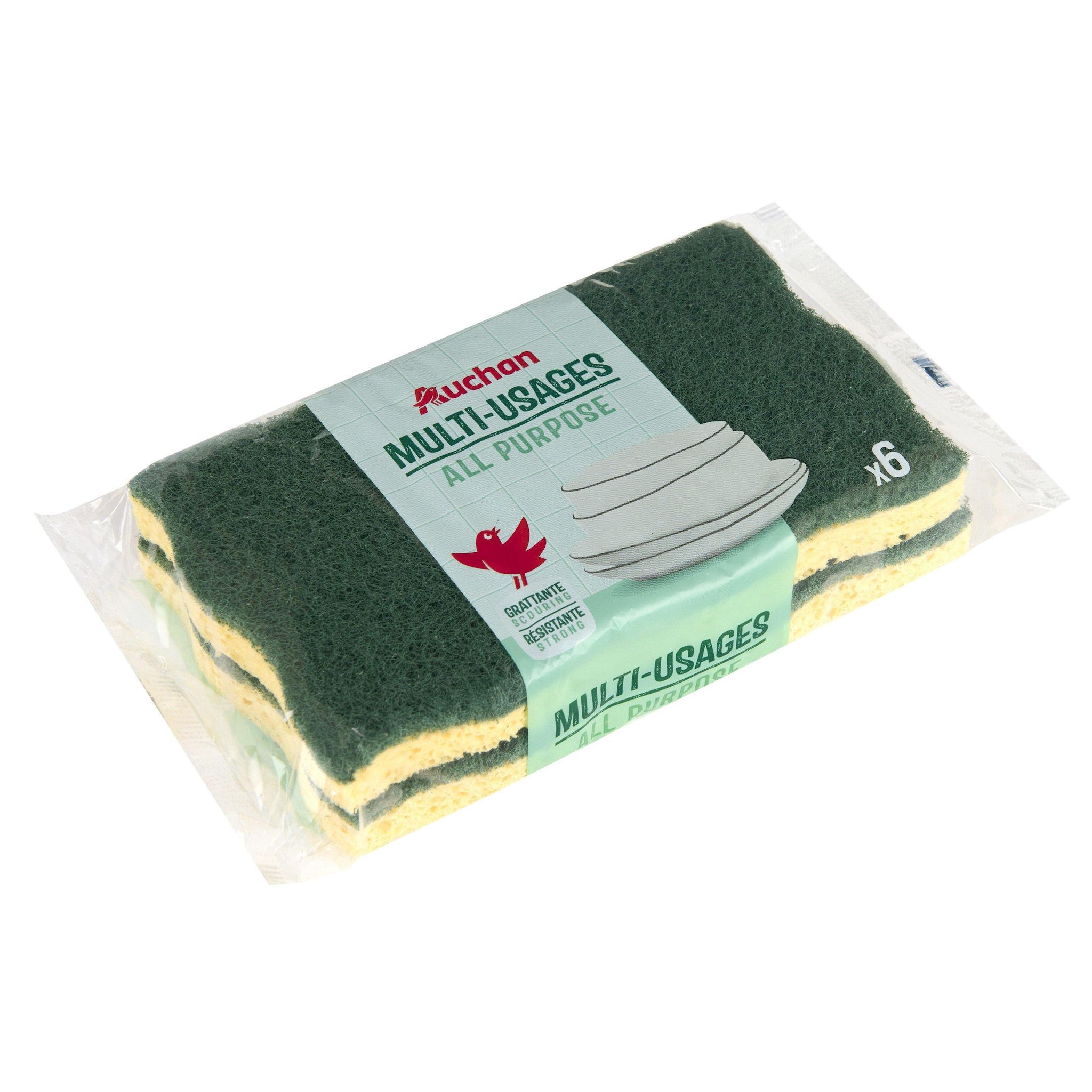 Voir la diapositive 5 : AUCHAN Éponges grattantes multi-usages 6 éponges
