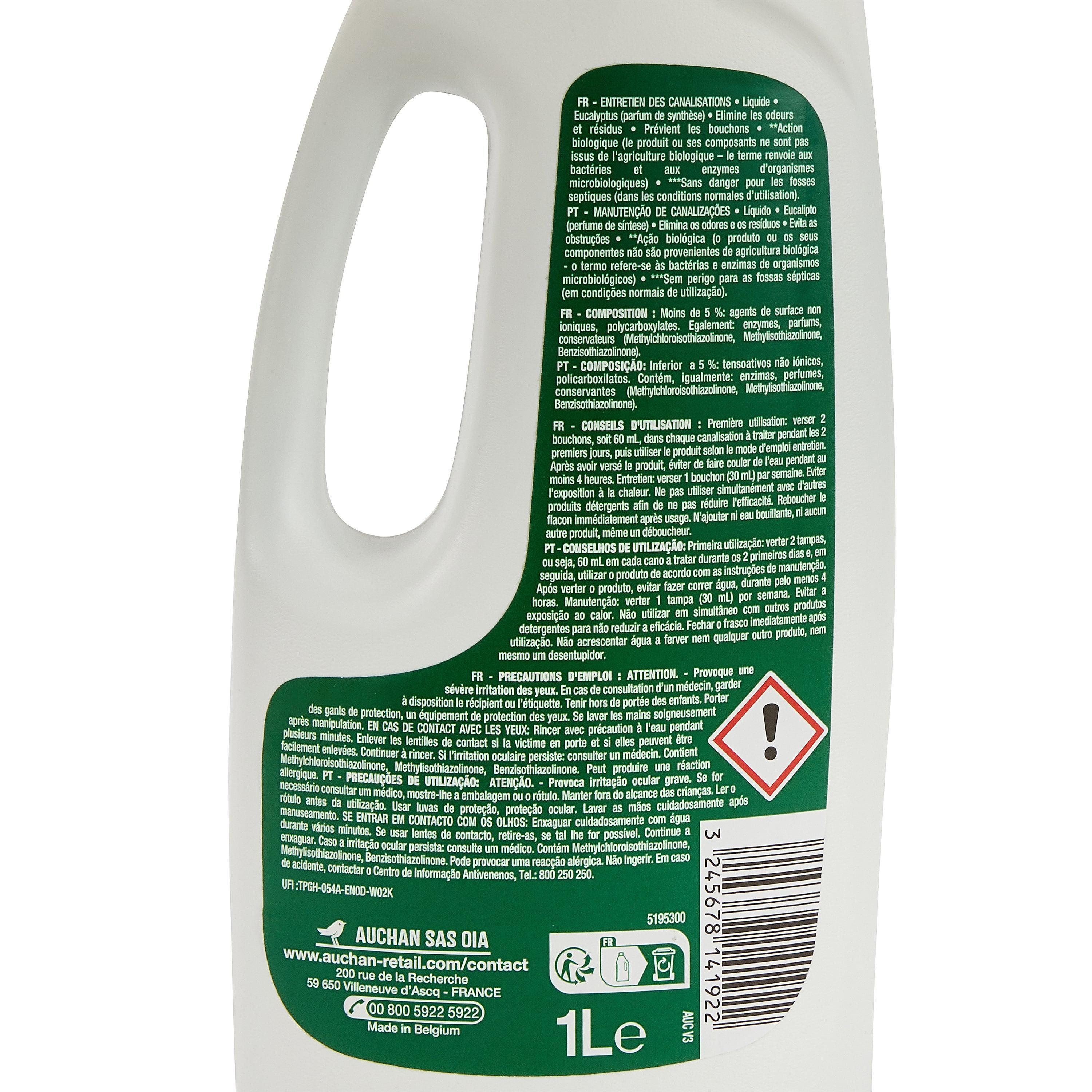 Voir la diapositive 2 : AUCHAN Gel entretien canalisations eucalyptus 1l