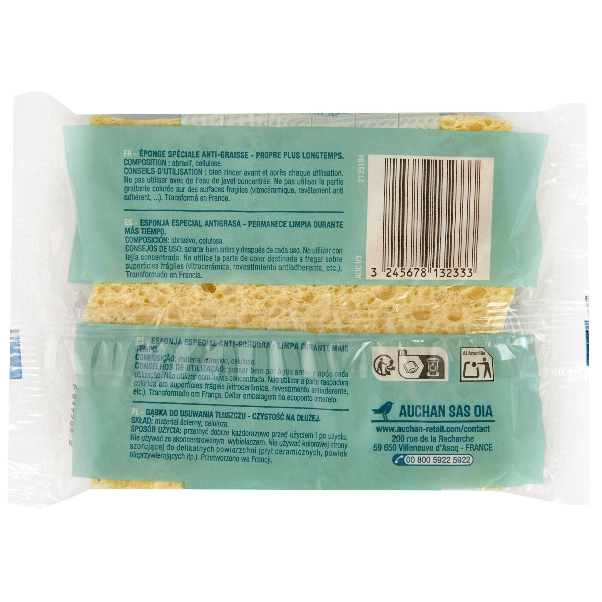 Voir la diapositive 4 : AUCHAN Éponges grattantes anti- graisse 2 éponges