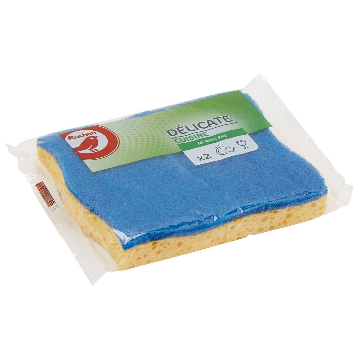 AUCHAN Éponges cuisine pour surfaces délicates 2 éponges