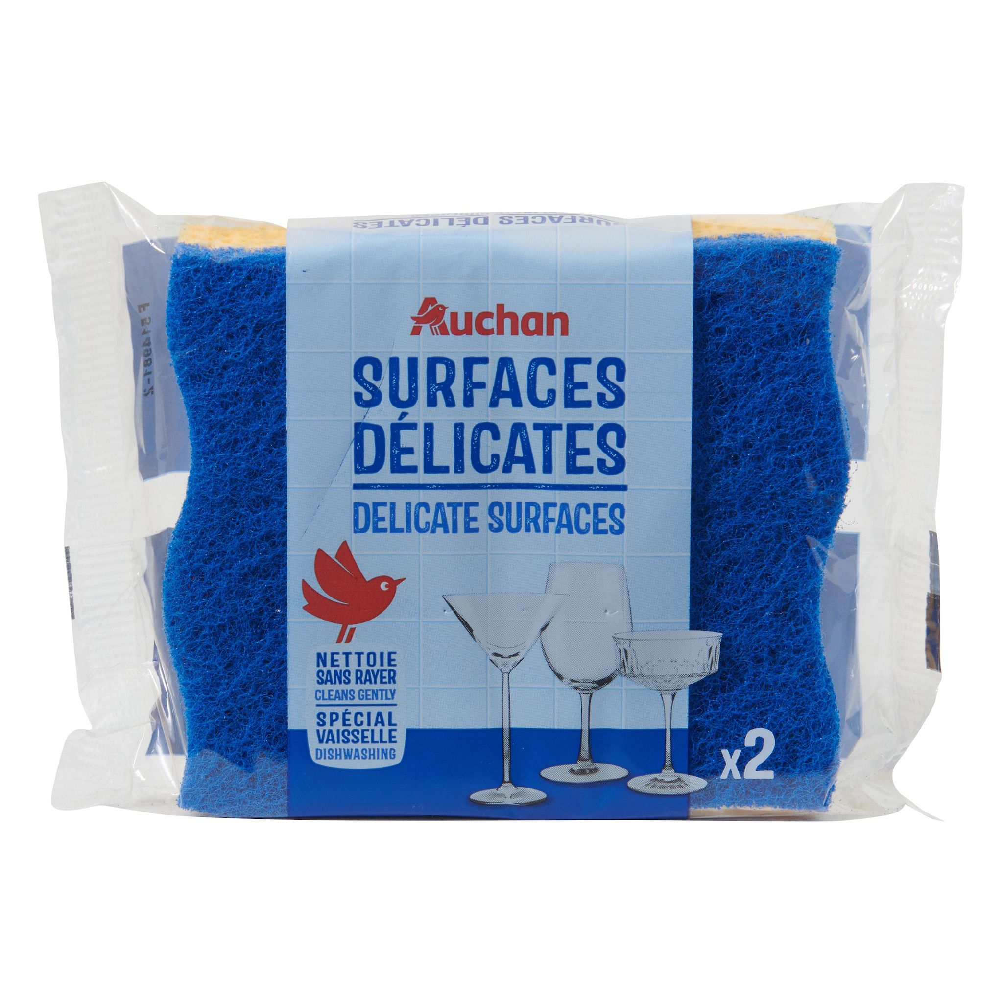 Voir la diapositive 2 : AUCHAN Éponges cuisine pour surfaces délicates 2 éponges