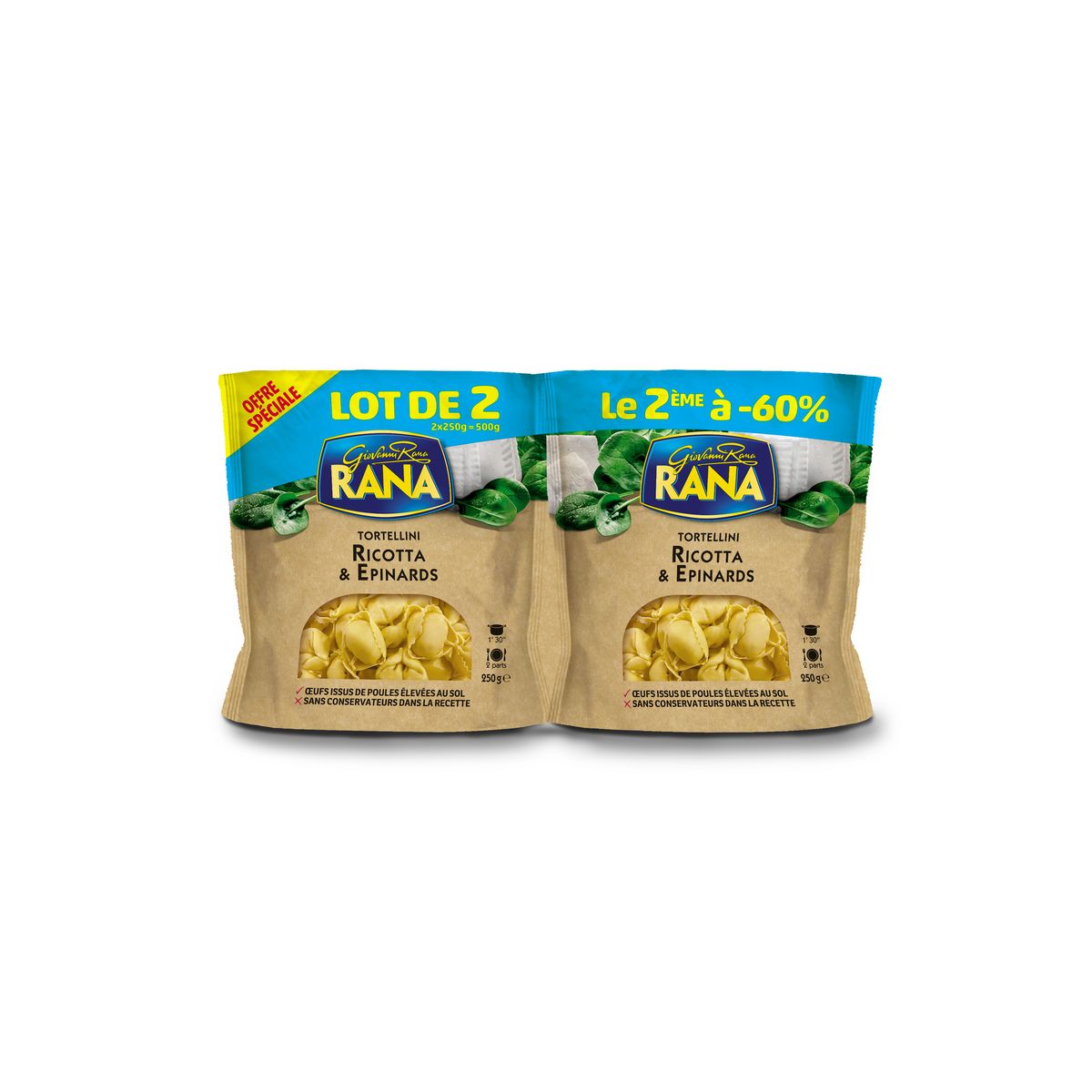 RANA Tortellini aux œufs frais farcies ricotta épinards 2x2 portions 2x250g