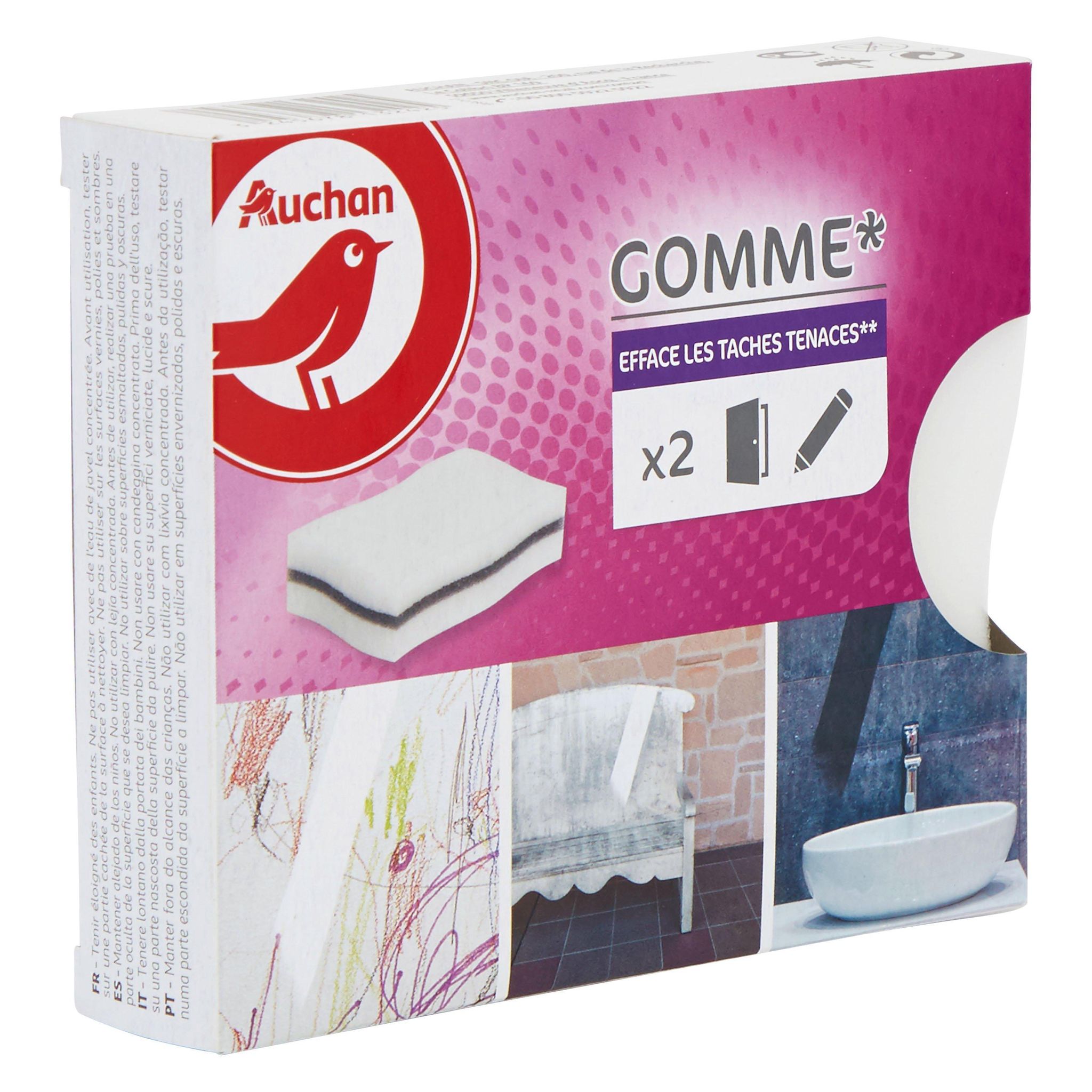 Voir la diapositive 3 : AUCHAN Éponges gommes pour tâches tenaces 2 gommes