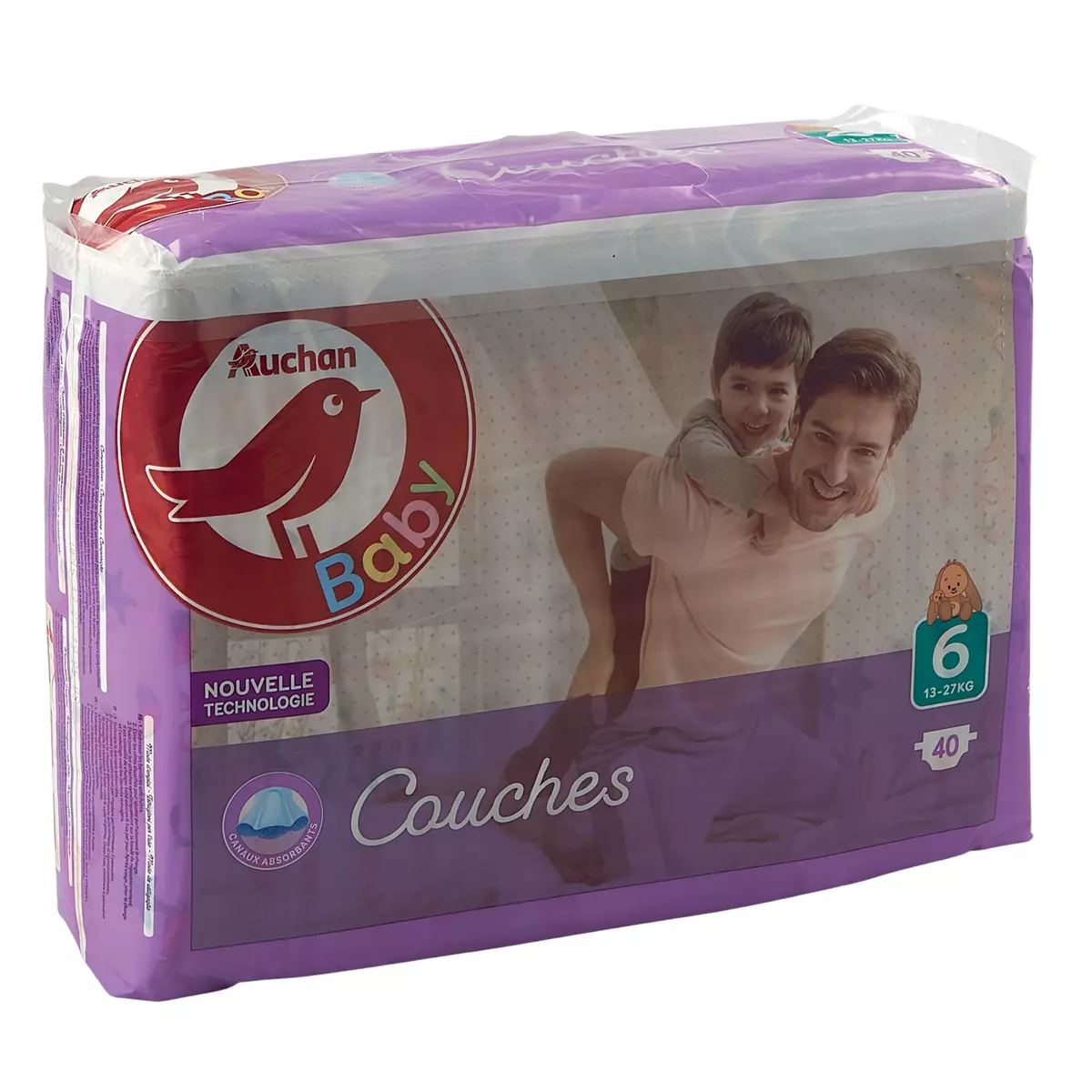 AUCHAN BABY Couches taille 6 (13-27kg) 40 couches pas cher 