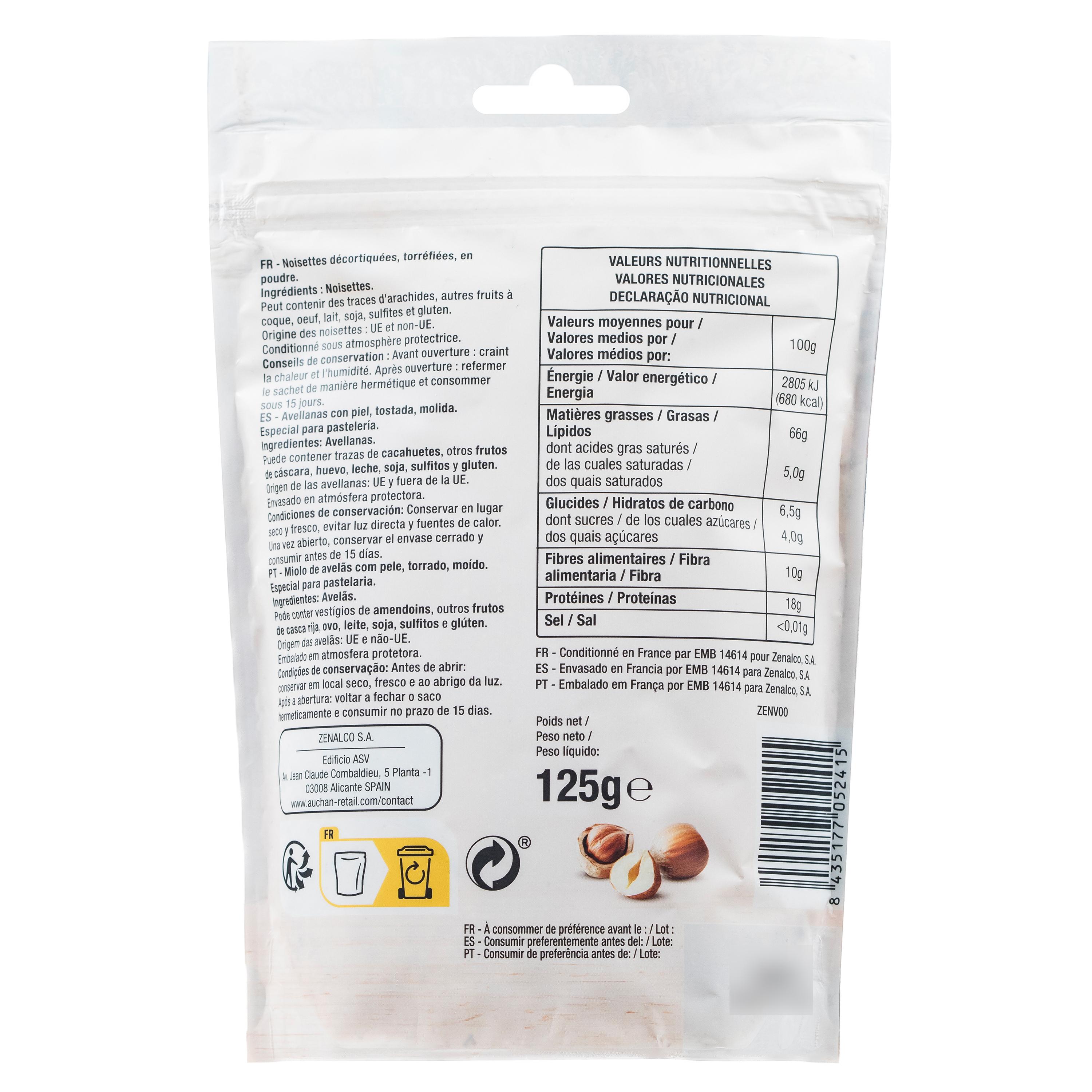 Voir la diapositive 2 : AUCHAN Noisettes grillées en poudre 125g