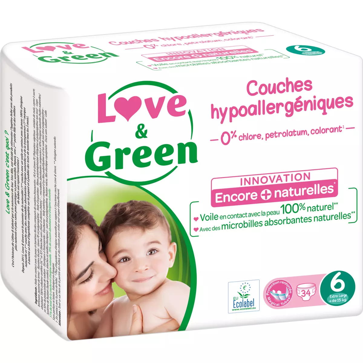 LOVE & GREEN Couches hypoallergénique taille 6 (+15kg) 34 couches