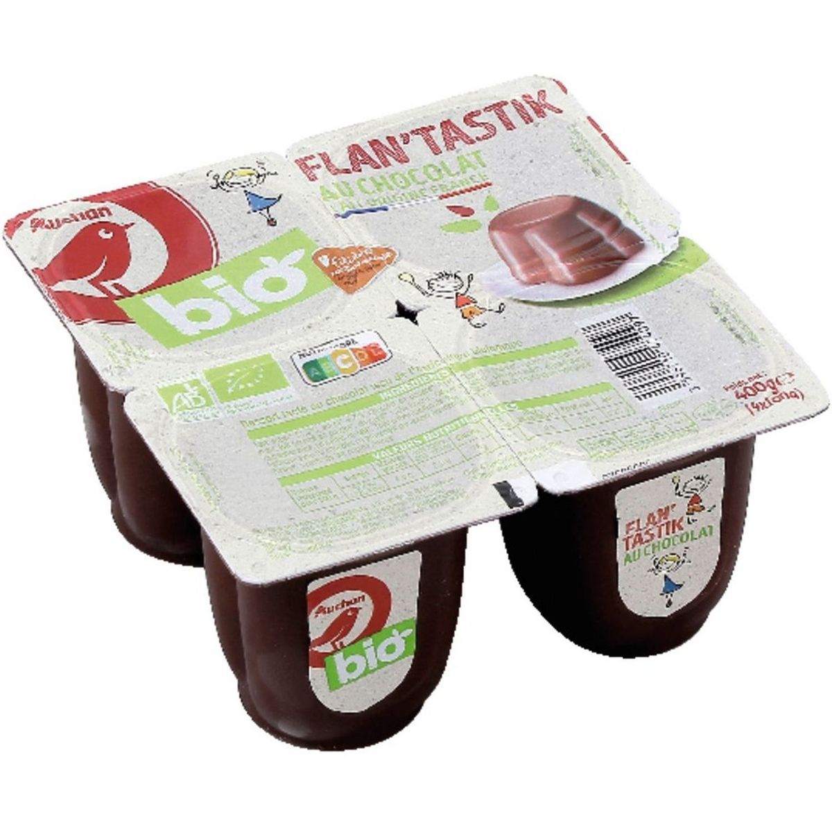 AUCHAN BIO Flan au chocolat filière responsable 4x100g