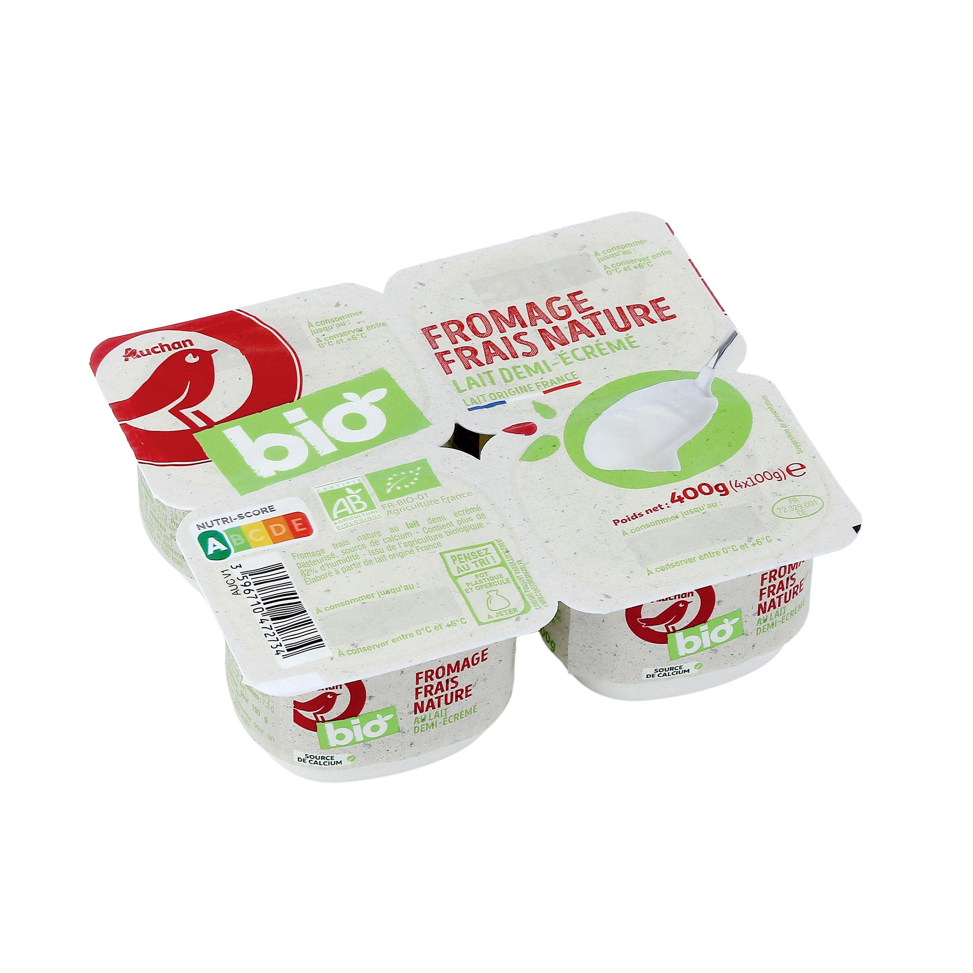 Voir la diapositive 2 : AUCHAN BIO Fromage frais nature 4x100g
