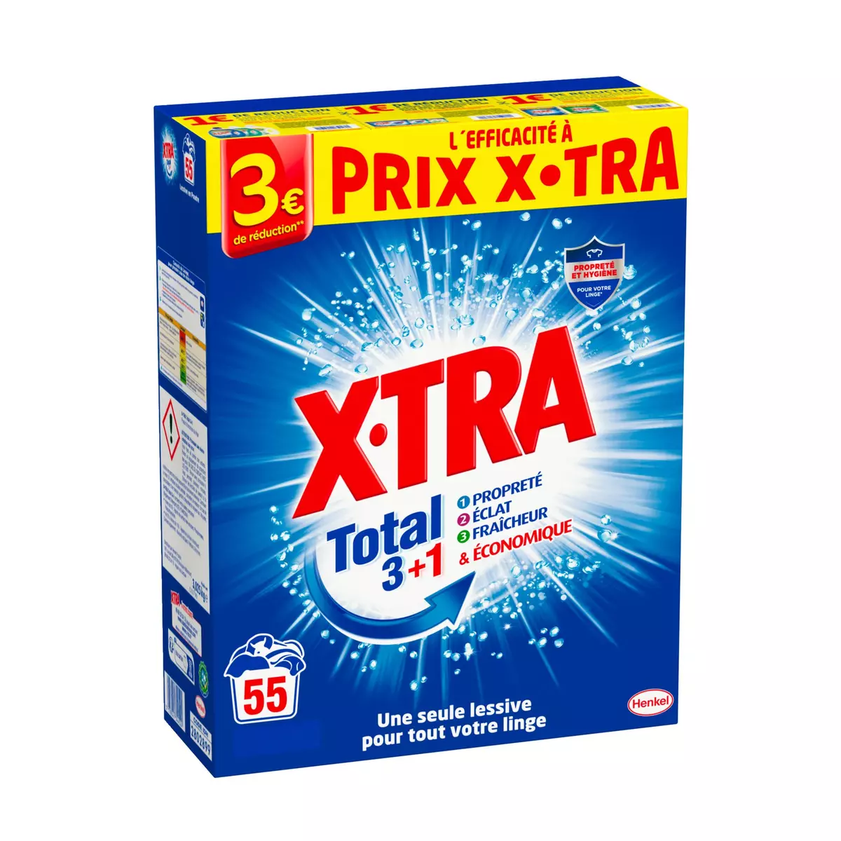 X-TRA Total+ lessive poudre fraîcheur longue durée 55 lavages 3.025kg