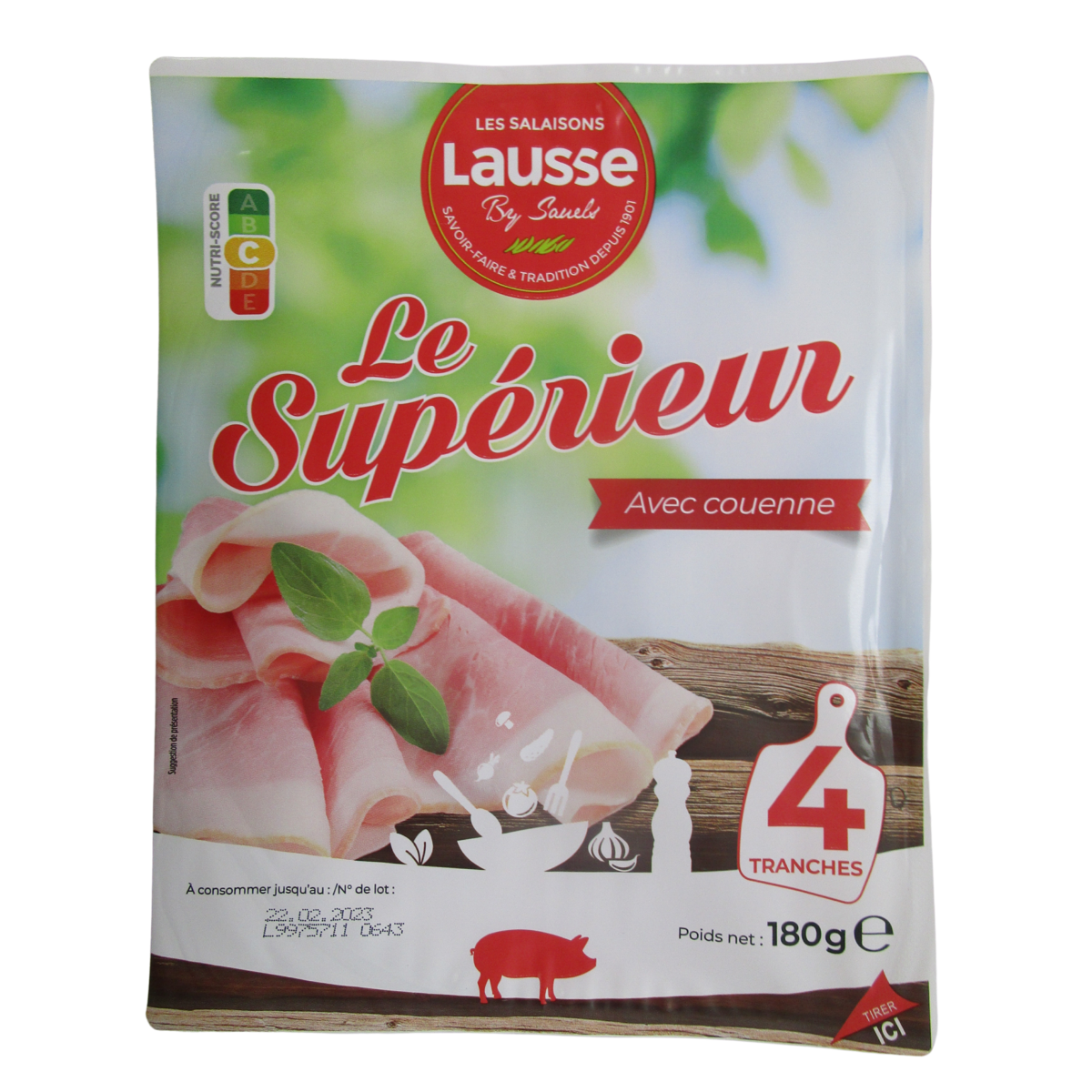 LES SALAISONS LAUSSE Jambon supérieur avec couenne 4 tranches 180g