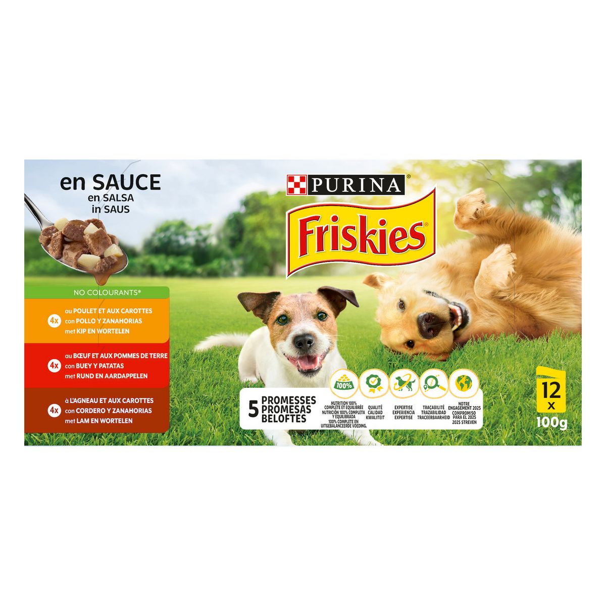 FRISKIES Sachets repas en sauce poulet bœuf agneau pour chien 12 sachets 12x100g