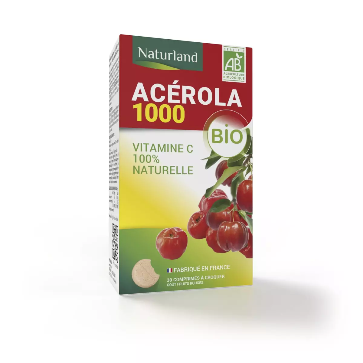 NATURLAND Acérola 1000 vitamines C 100% naturelle BIO 30 comprimés 61g