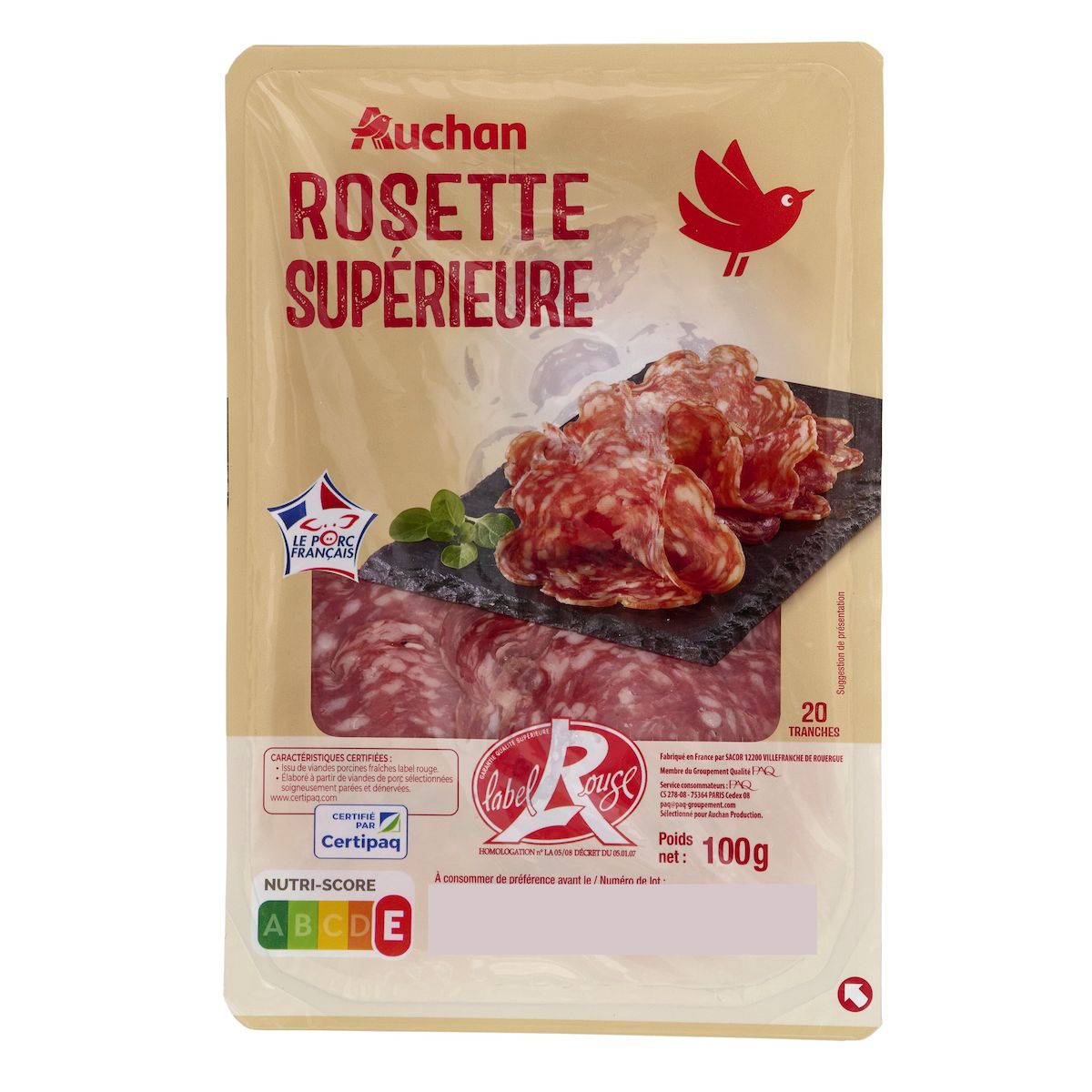 AUCHAN Rosette label Rouge 20 tranches 100g