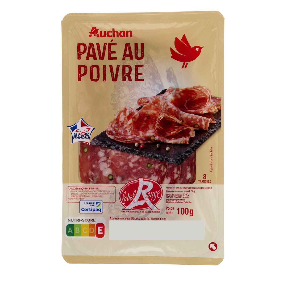 AUCHAN Pavé poivre Label Rouge 8 tranches 100g
