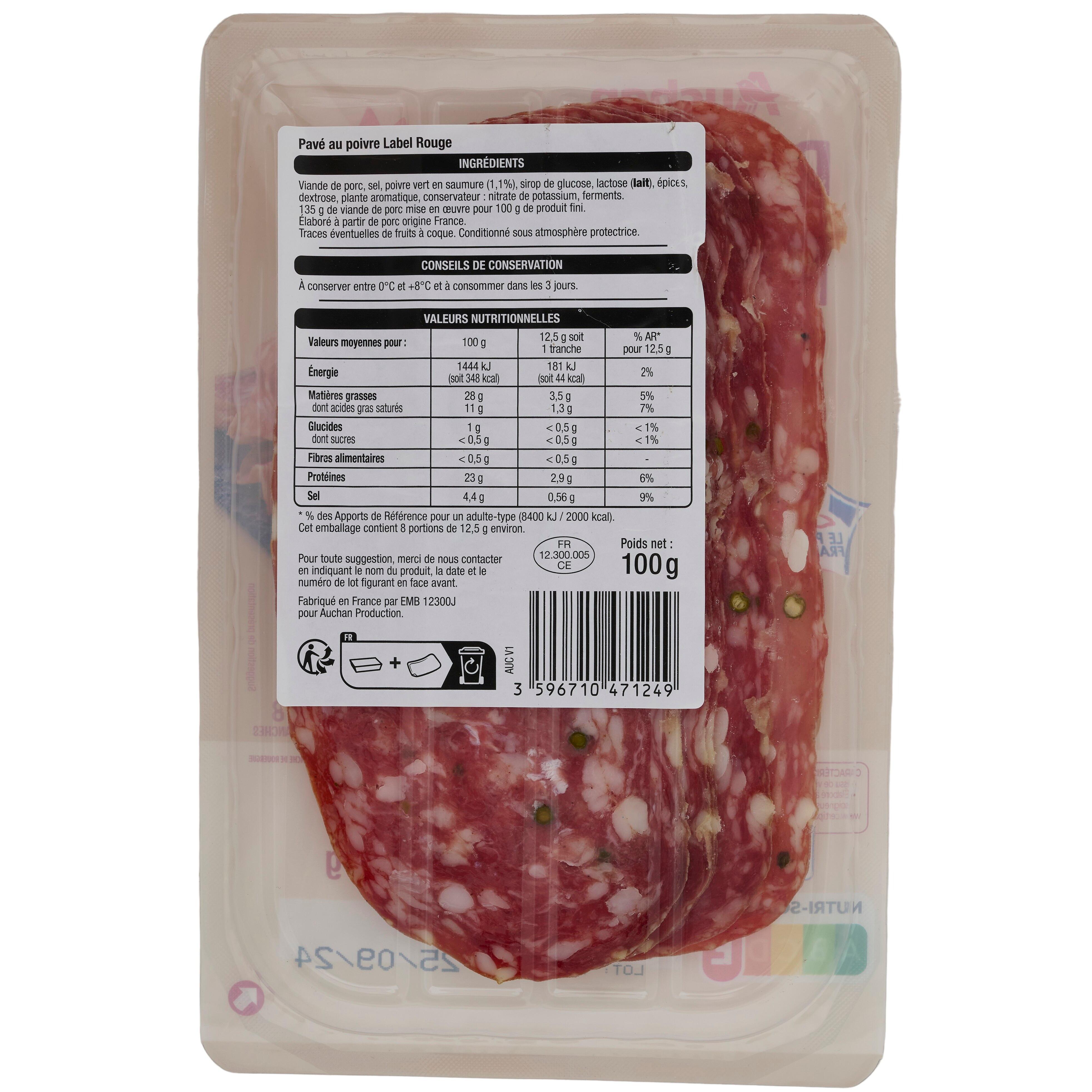 Voir la diapositive 3 : AUCHAN Pavé poivre Label Rouge 8 tranches 100g
