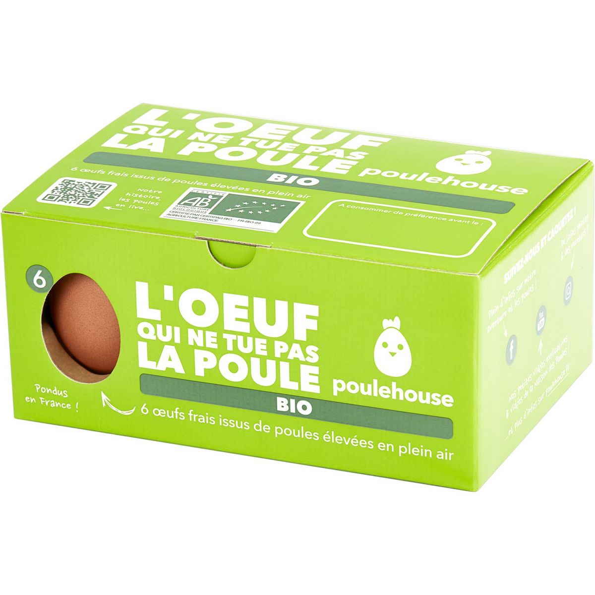 POULEHOUSE Œuf bio de poules élevées en plein air 6 œufs