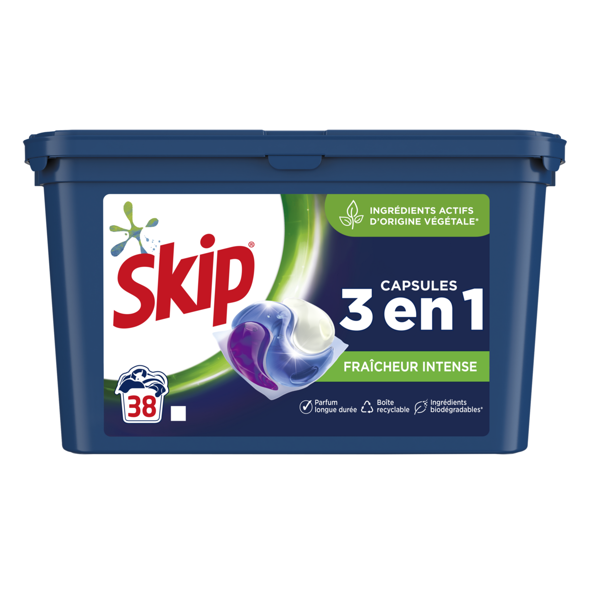 SKIP Lessive capsules 3en1 fraîcheur intense 38 capsules