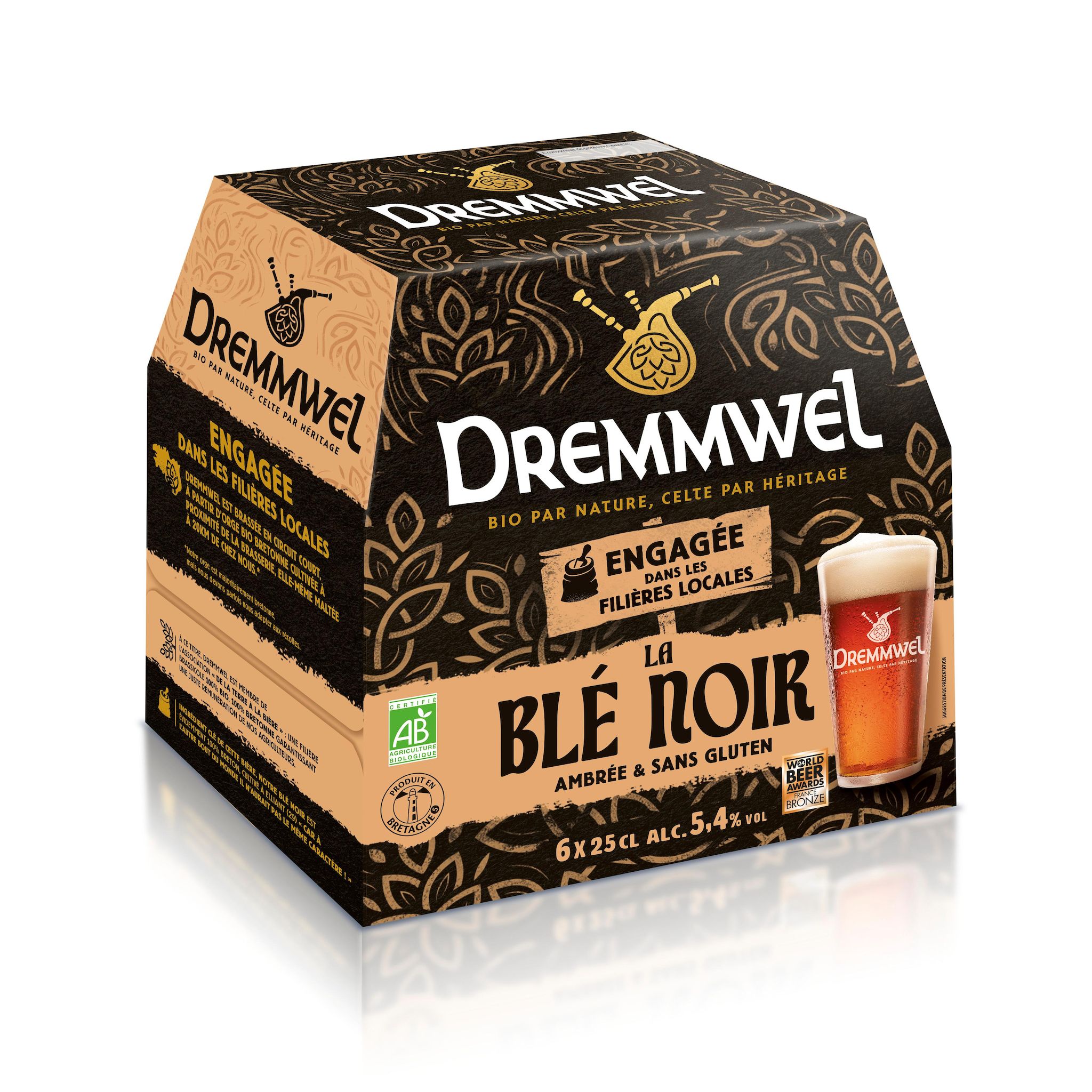 DREMMWEL Bière blé noir ambrée sans gluten bio 5.4% pack bouteilles 6x25cl