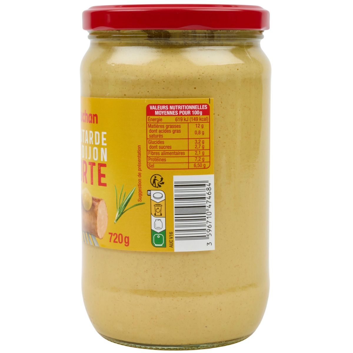 AUCHAN Moutarde de Dijon forte en bocal 720g