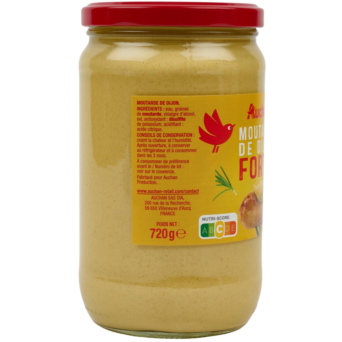 AUCHAN Moutarde de Dijon forte en bocal 720g