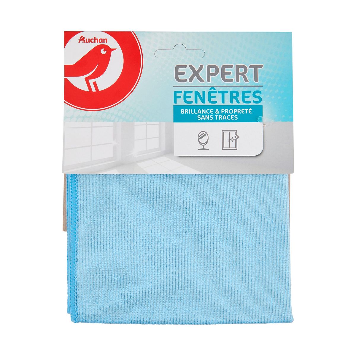 AUCHAN Chiffon microfibre spécial fenêtres vitres et miroirs 35x35cm 1 chiffon